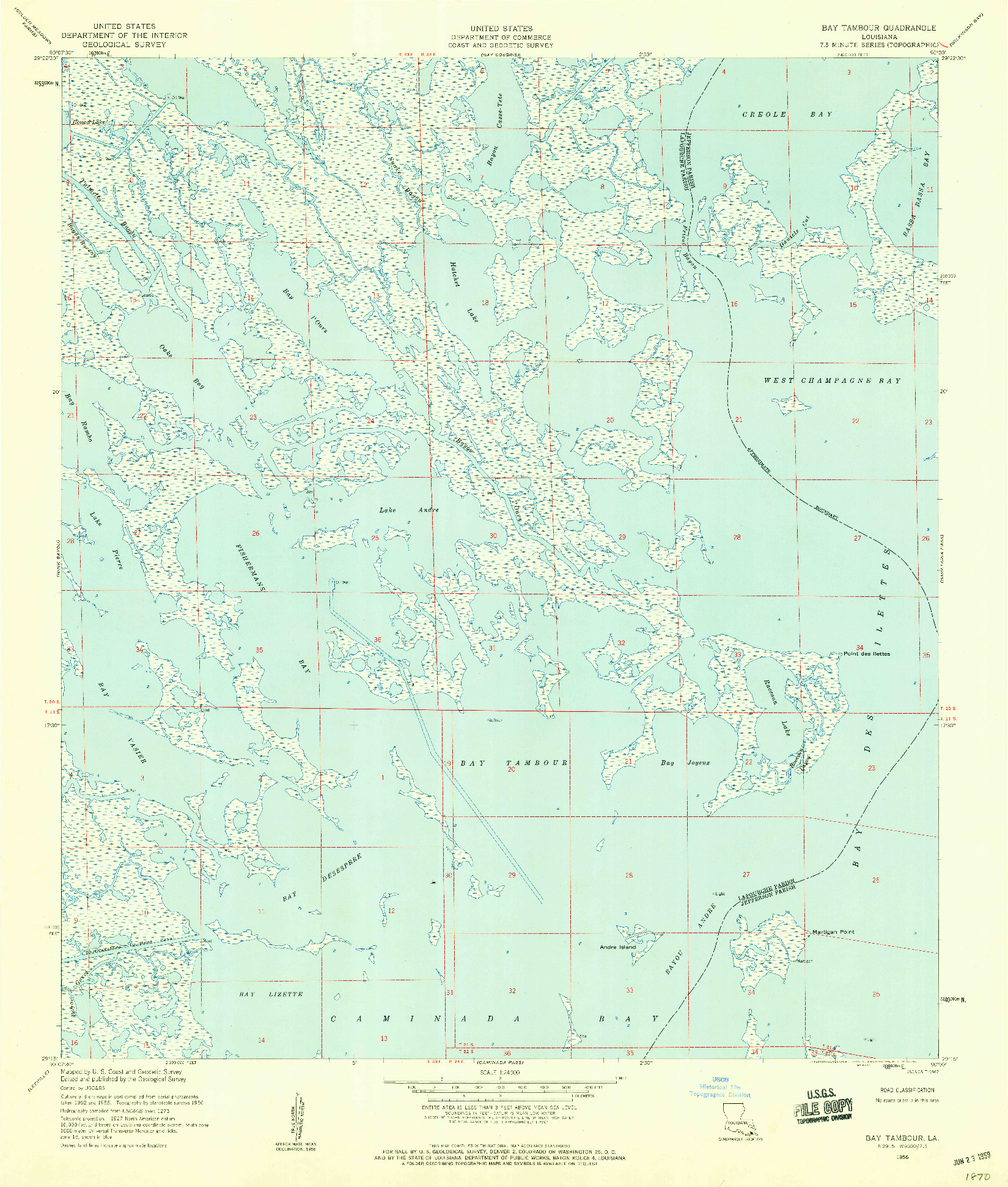 USGS 1:24000-SCALE QUADRANGLE FOR BAY TAMBOUR, LA 1956