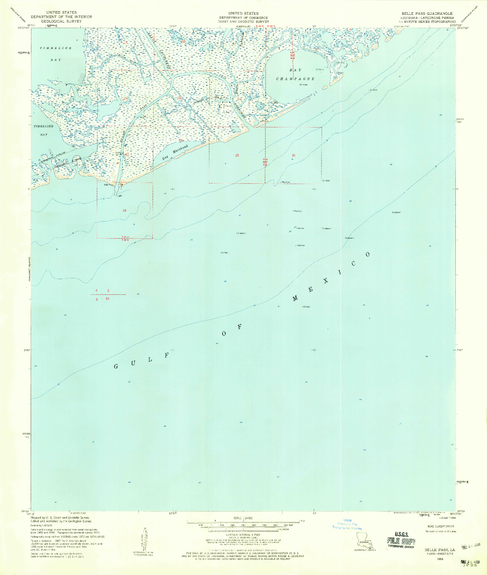 USGS 1:24000-SCALE QUADRANGLE FOR BELLE PASS, LA 1953