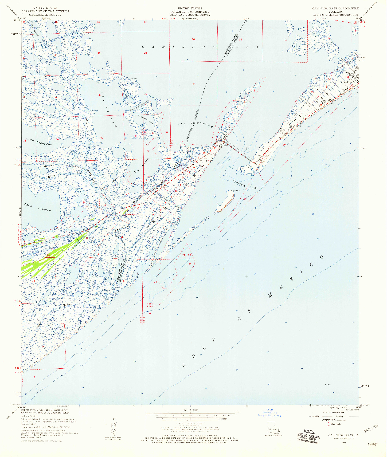 USGS 1:24000-SCALE QUADRANGLE FOR CAMINADA PASS, LA 1957