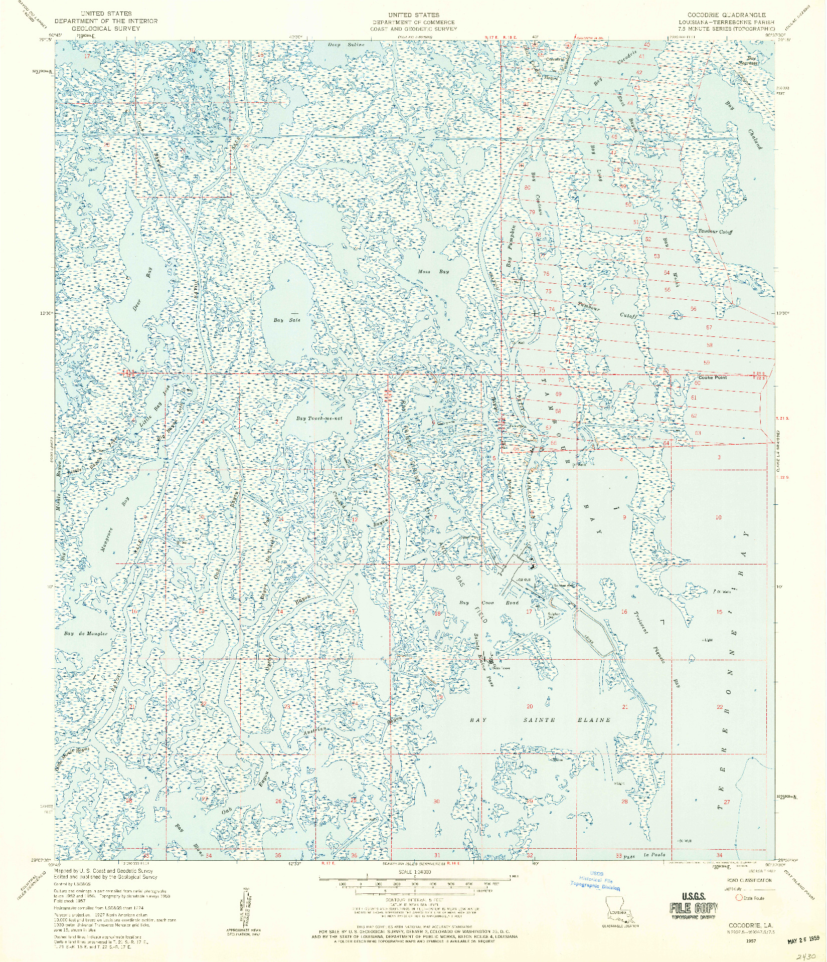 USGS 1:24000-SCALE QUADRANGLE FOR COCODRIE, LA 1957