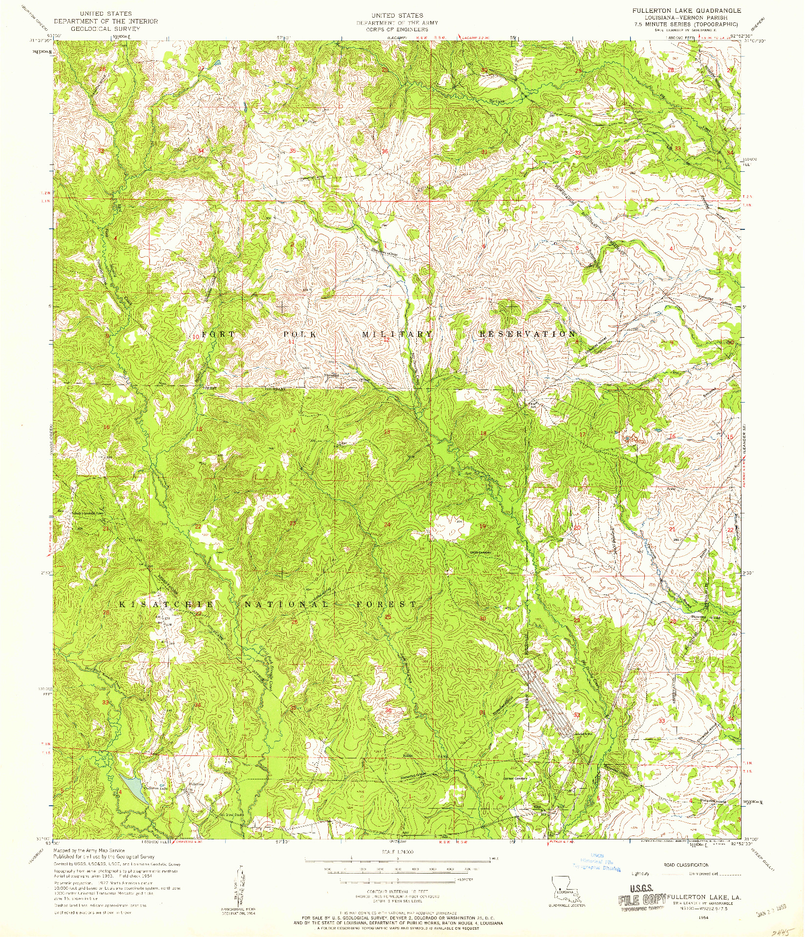 USGS 1:24000-SCALE QUADRANGLE FOR FULLERTON LAKE, LA 1954