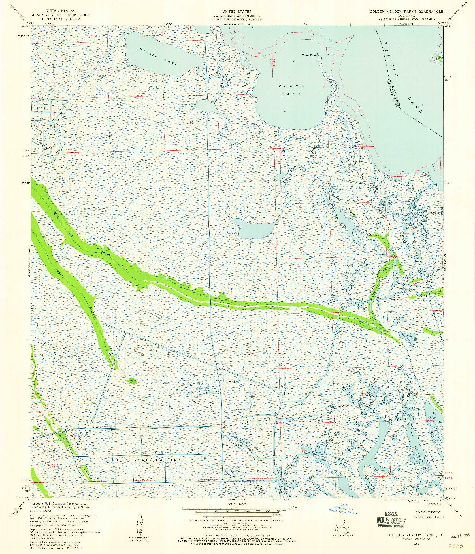 USGS 1:24000-SCALE QUADRANGLE FOR GOLDEN MEADOW FARMS, LA 1956