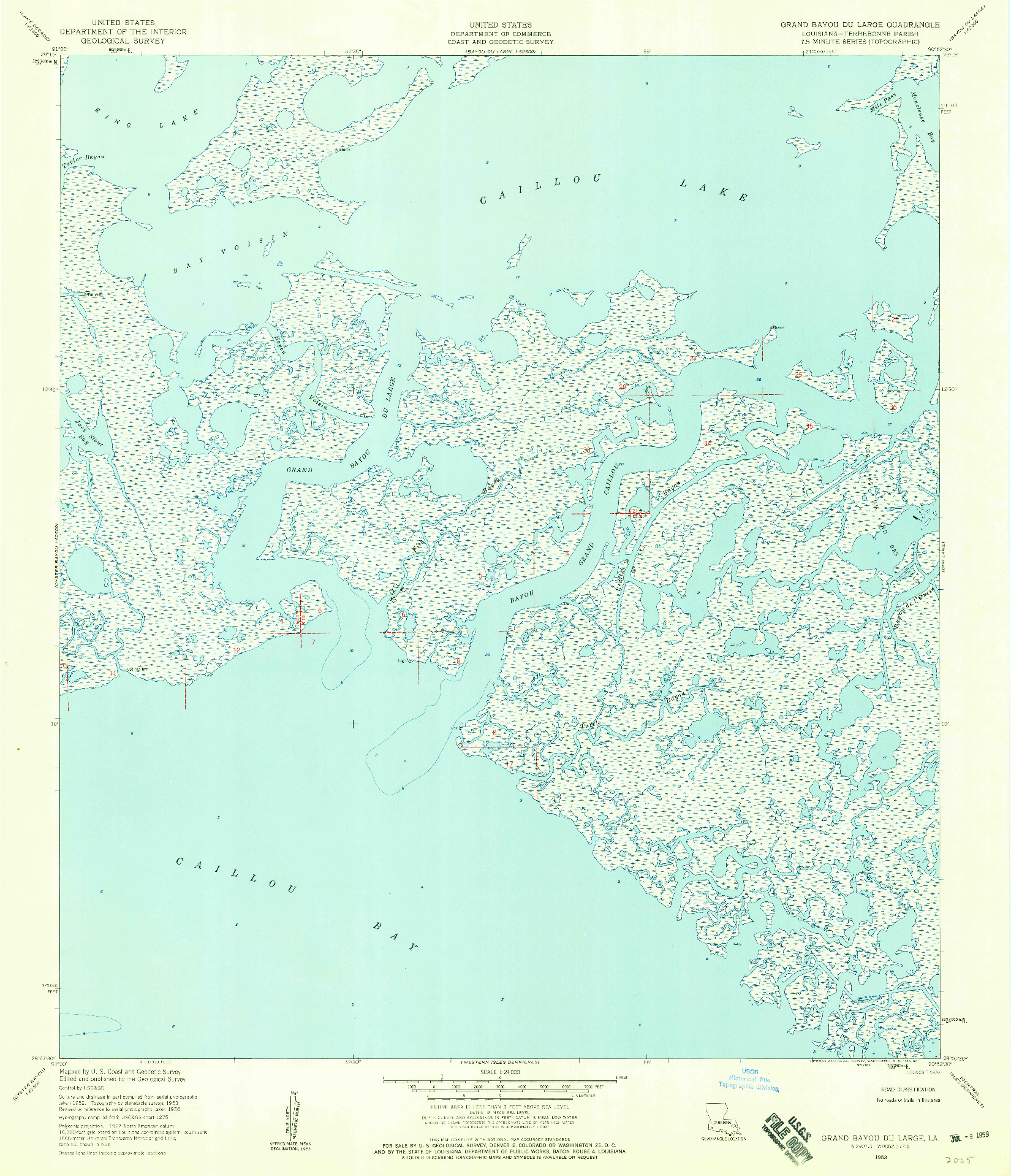 USGS 1:24000-SCALE QUADRANGLE FOR GRAND BAYOU DU LARGE, LA 1953