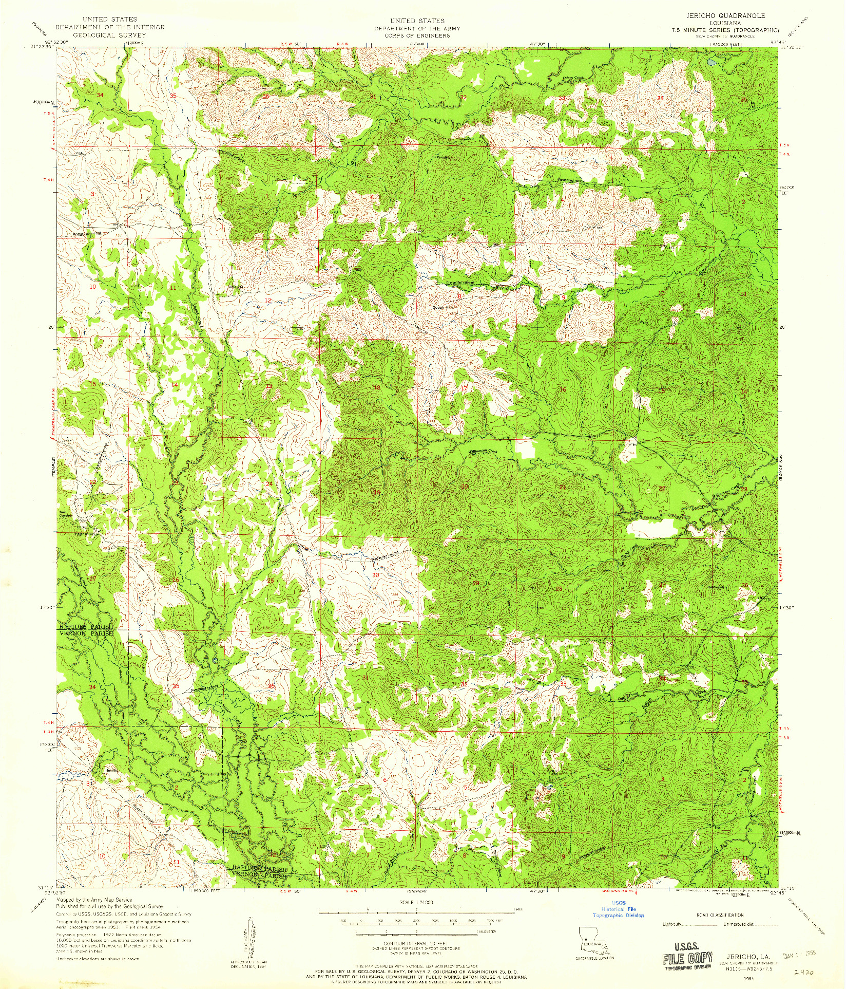 USGS 1:24000-SCALE QUADRANGLE FOR JERICHO, LA 1954