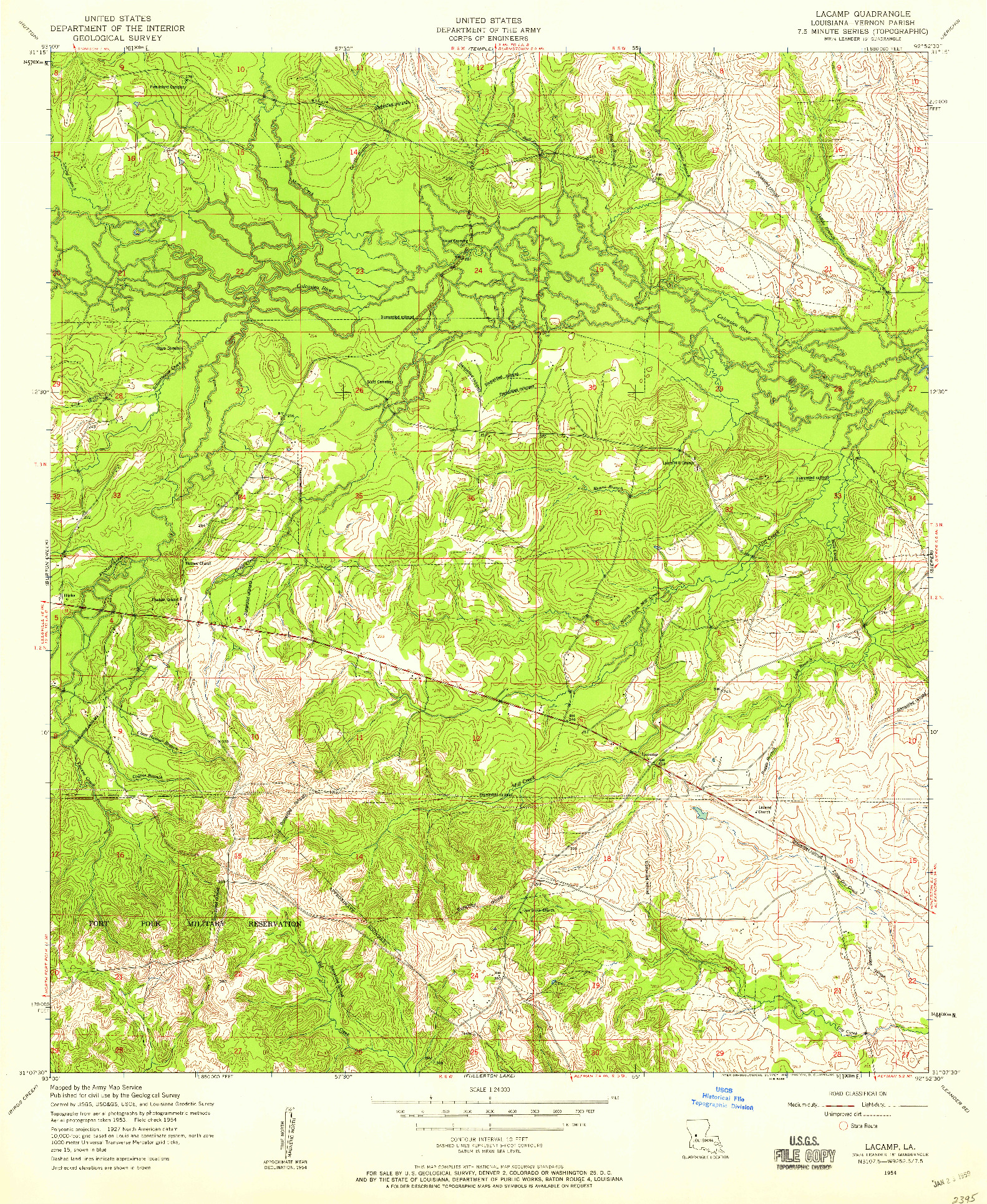 USGS 1:24000-SCALE QUADRANGLE FOR LACAMP, LA 1954