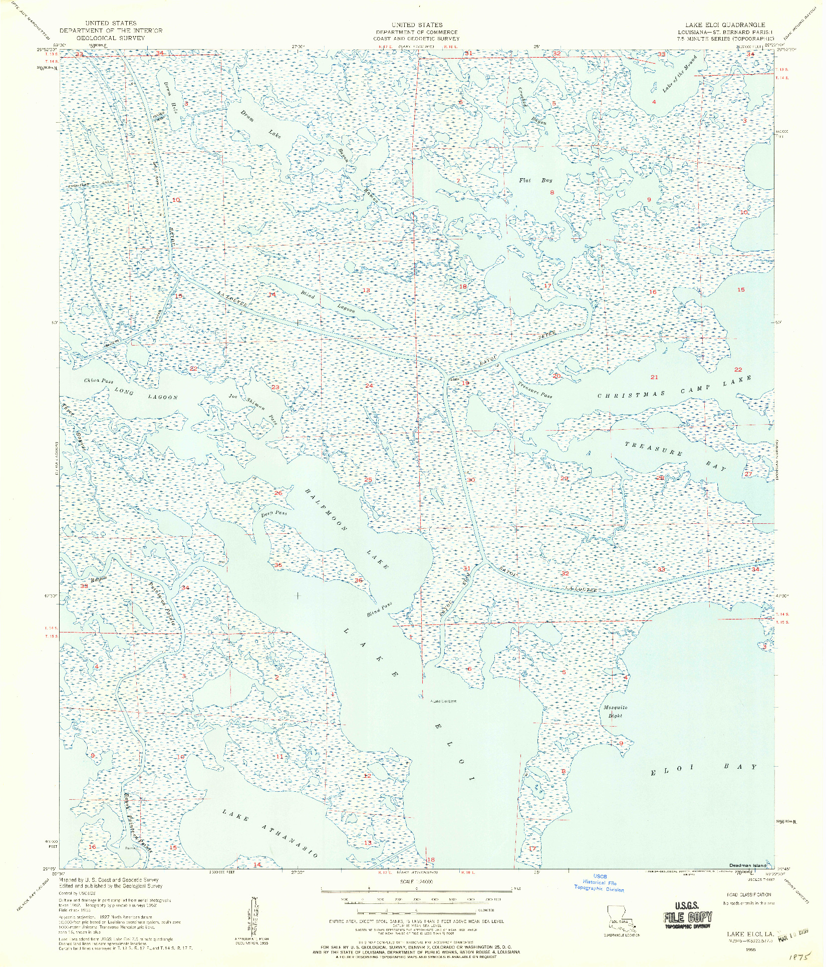 USGS 1:24000-SCALE QUADRANGLE FOR LAKE ELOI, LA 1955