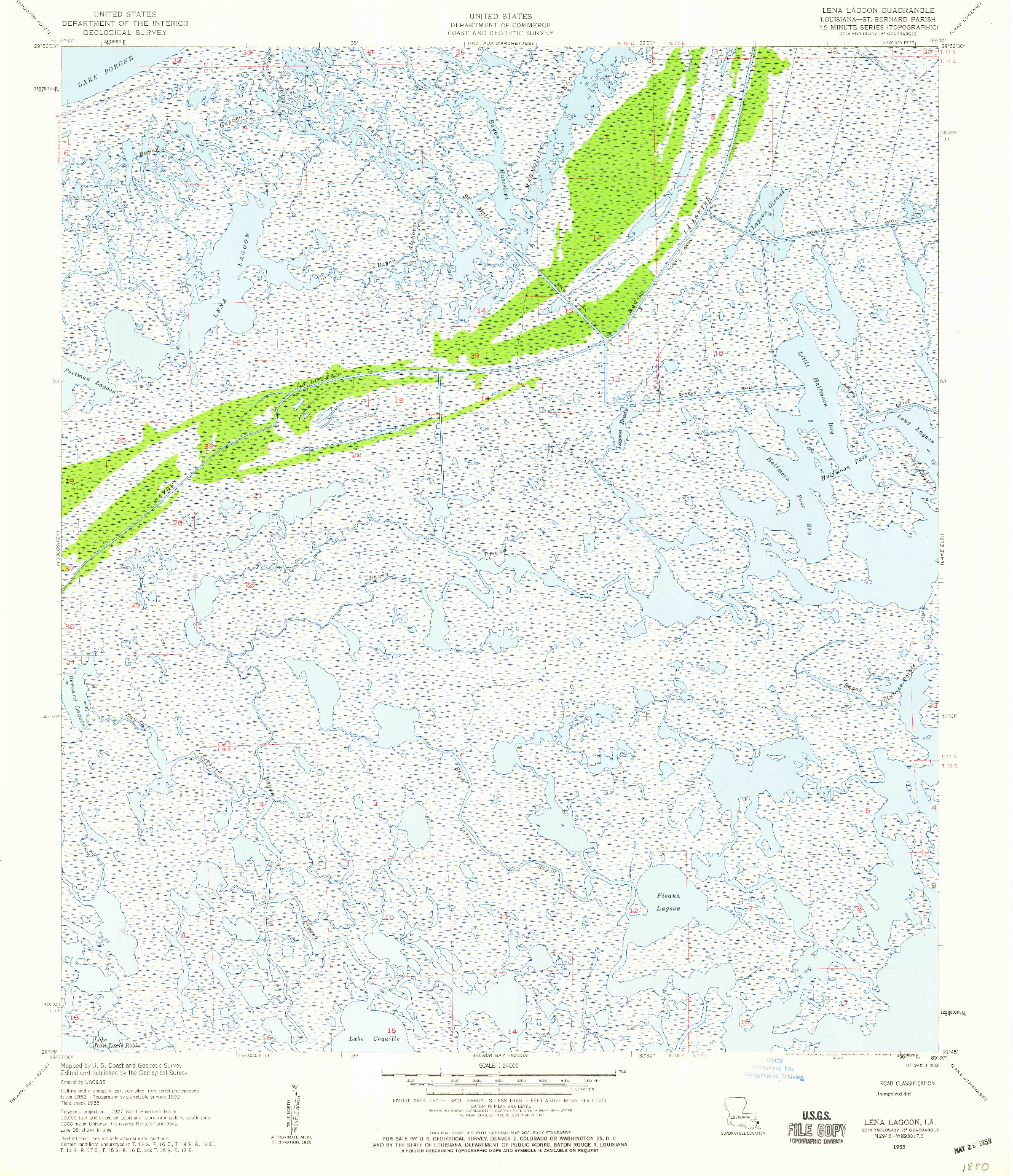 USGS 1:24000-SCALE QUADRANGLE FOR LENA LAGOON, LA 1955