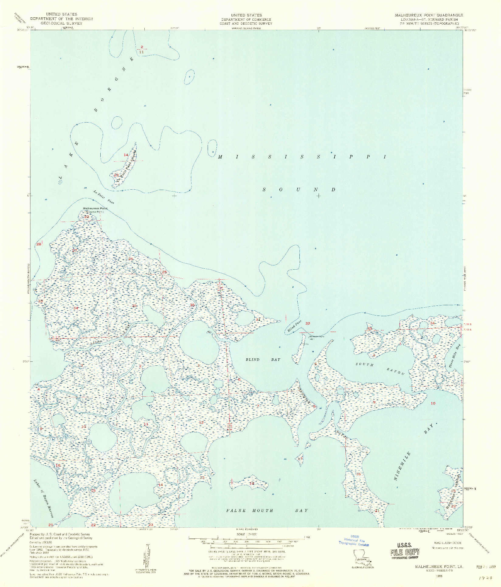 USGS 1:24000-SCALE QUADRANGLE FOR MALHEUREUX POINT, LA 1955