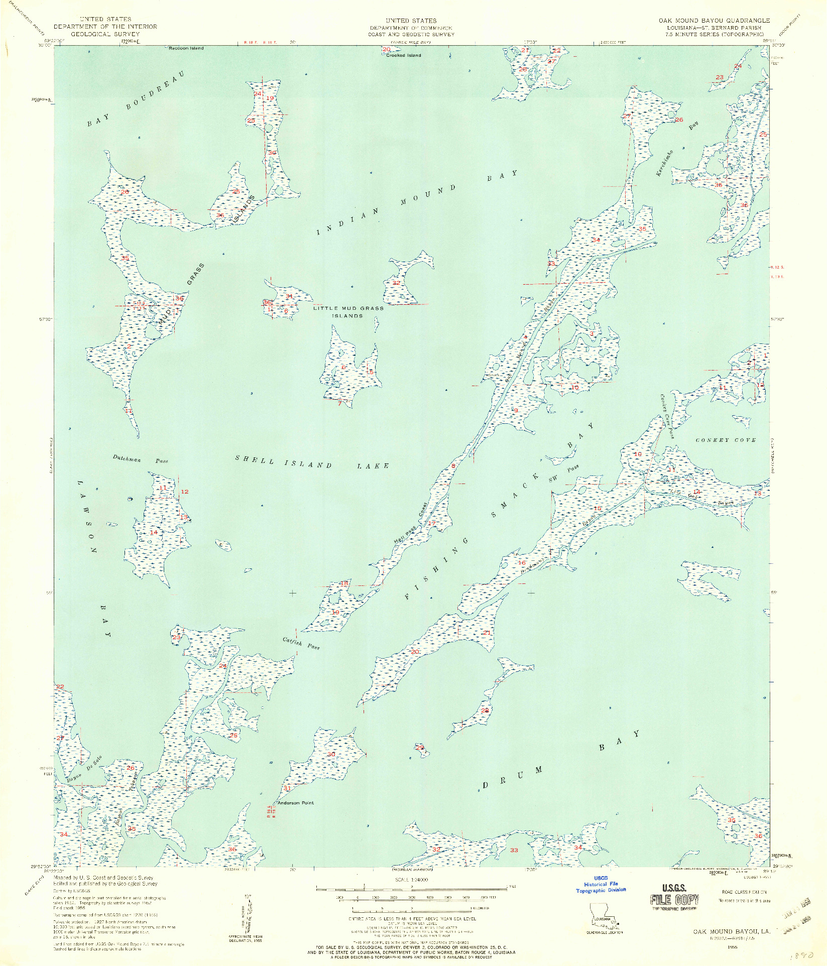 USGS 1:24000-SCALE QUADRANGLE FOR OAK MOUND BAYOU, LA 1955