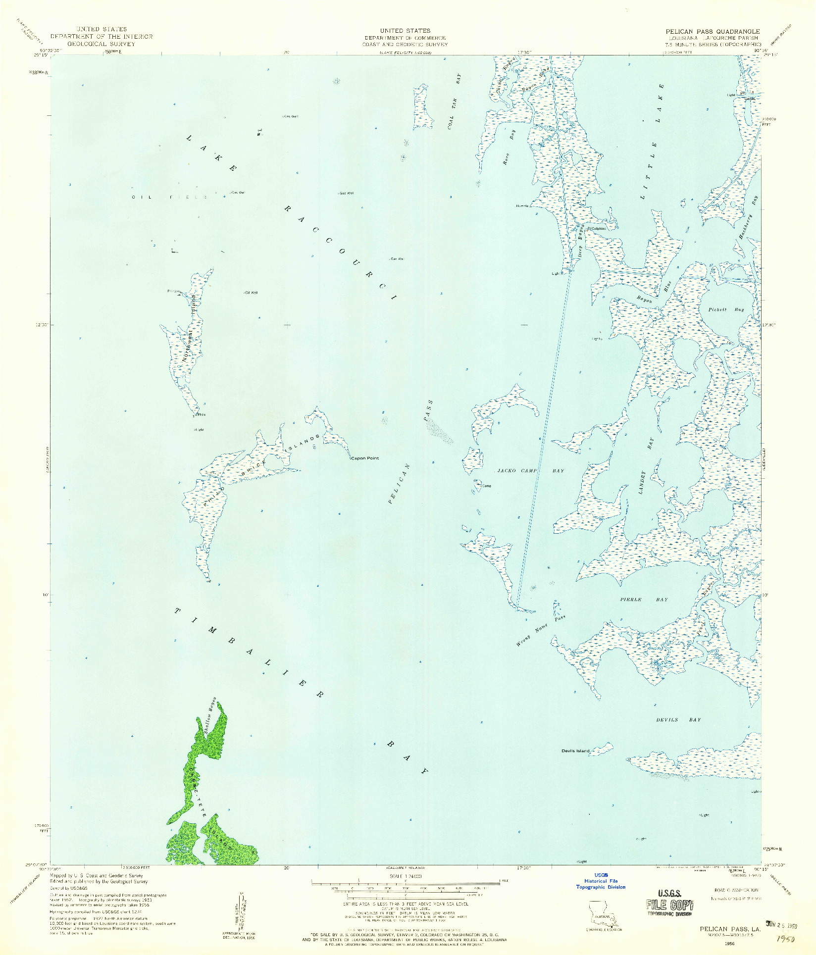 USGS 1:24000-SCALE QUADRANGLE FOR PELICAN PASS, LA 1956