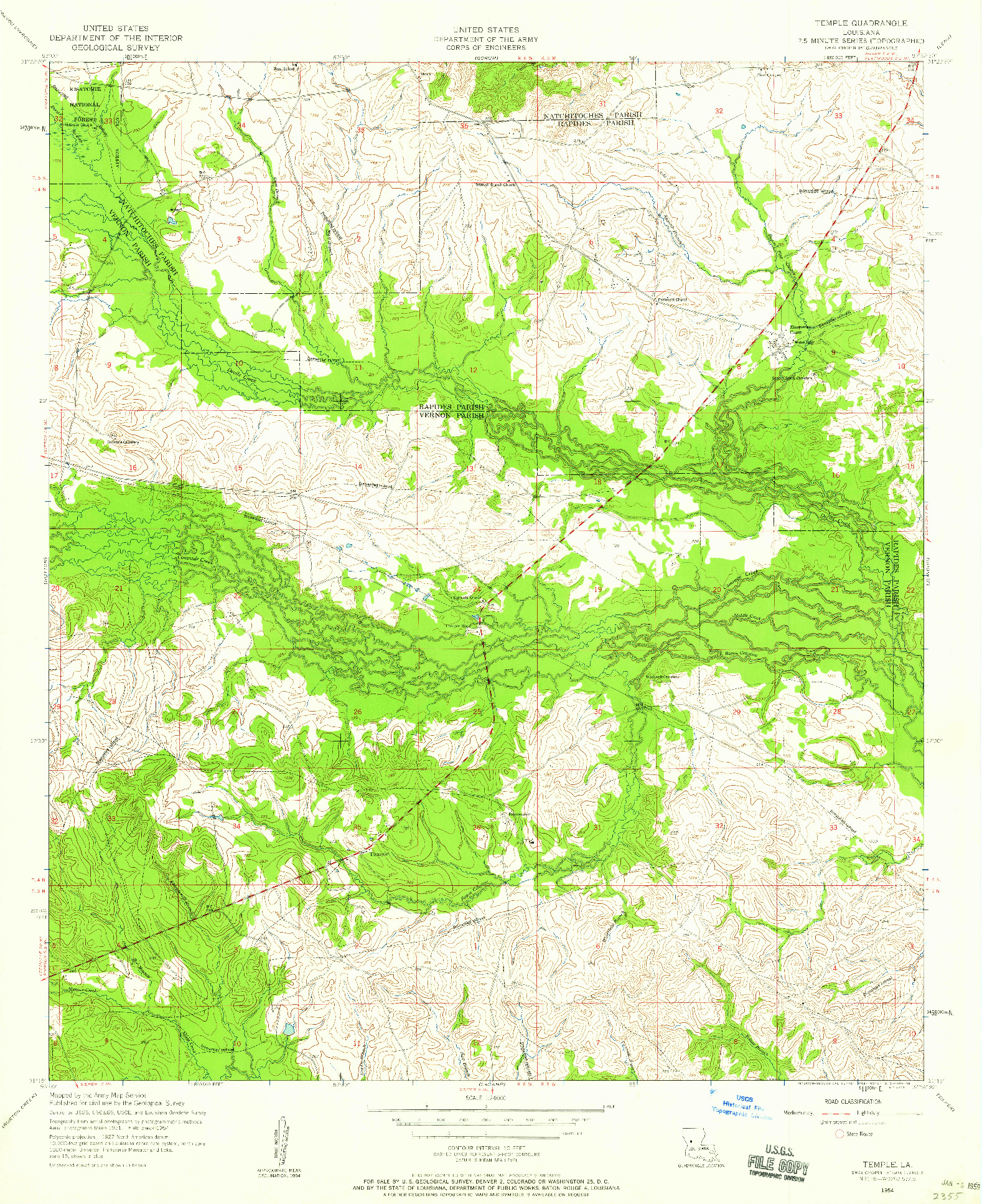 USGS 1:24000-SCALE QUADRANGLE FOR TEMPLE, LA 1954