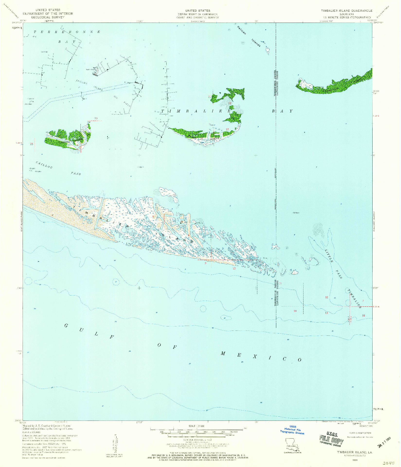 USGS 1:24000-SCALE QUADRANGLE FOR TIMBALIER ISLAND, LA 1953