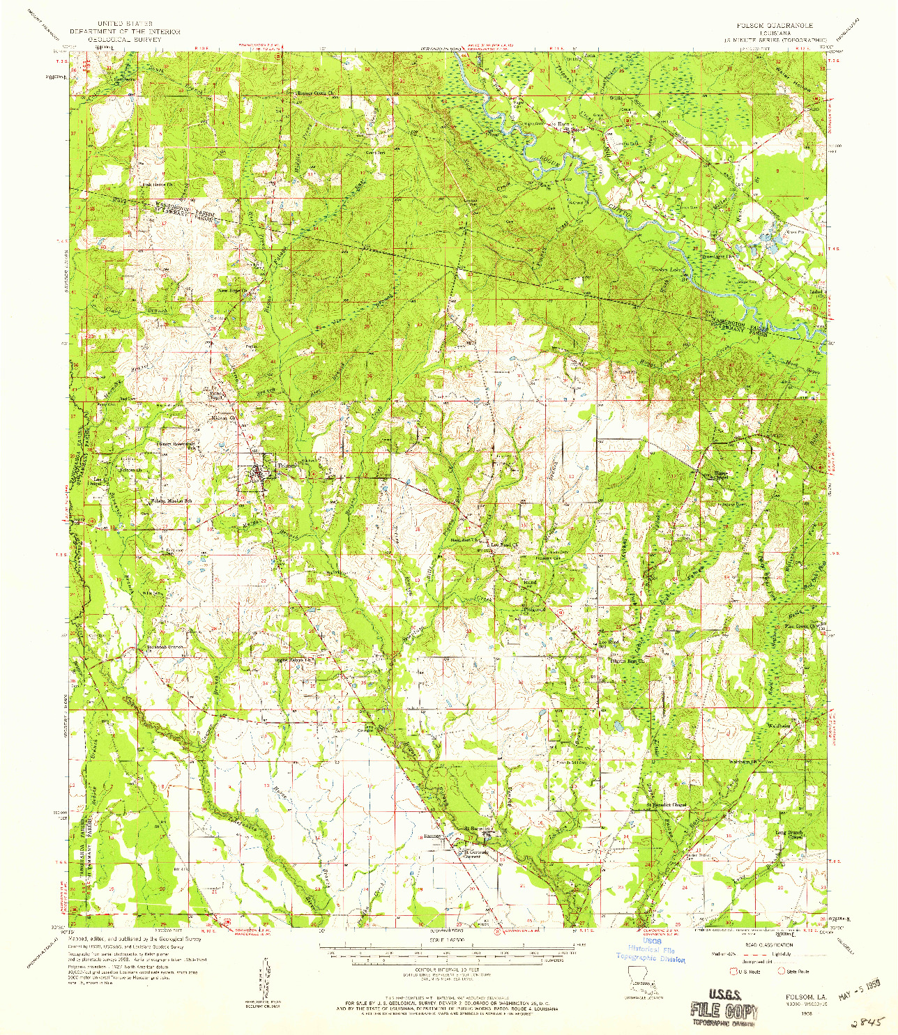 USGS 1:62500-SCALE QUADRANGLE FOR FOLSOM, LA 1958
