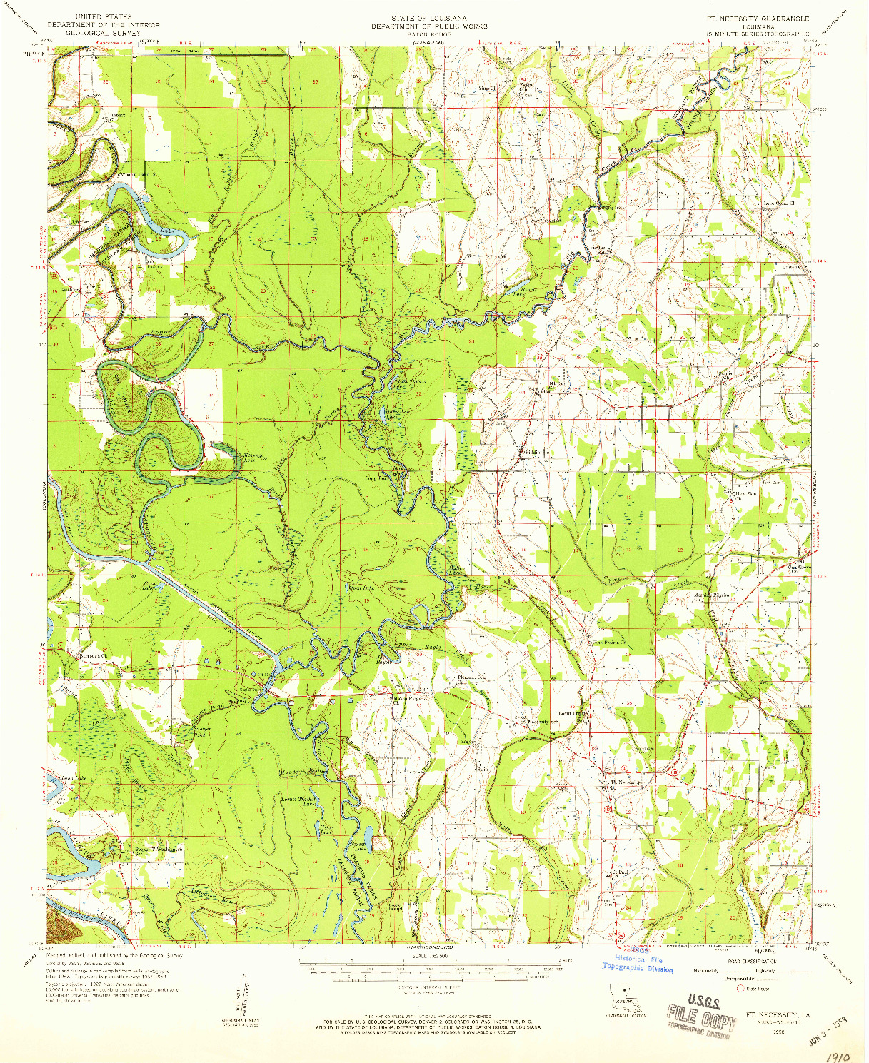 USGS 1:62500-SCALE QUADRANGLE FOR FORT NECESSITY, LA 1958