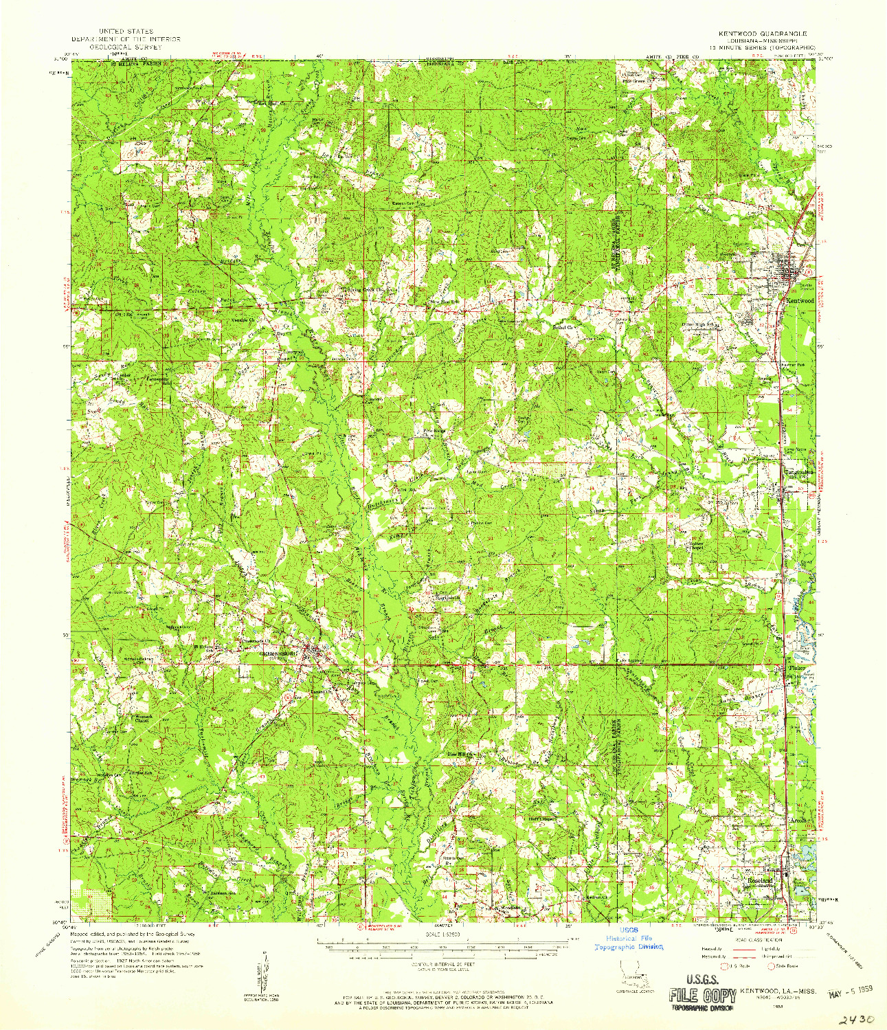 USGS 1:62500-SCALE QUADRANGLE FOR KENTWOOD, LA 1958
