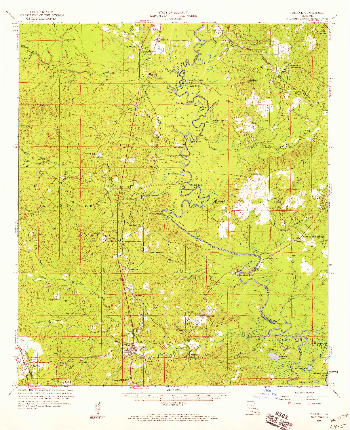 USGS 1:62500-SCALE QUADRANGLE FOR POLLOCK, LA 1958