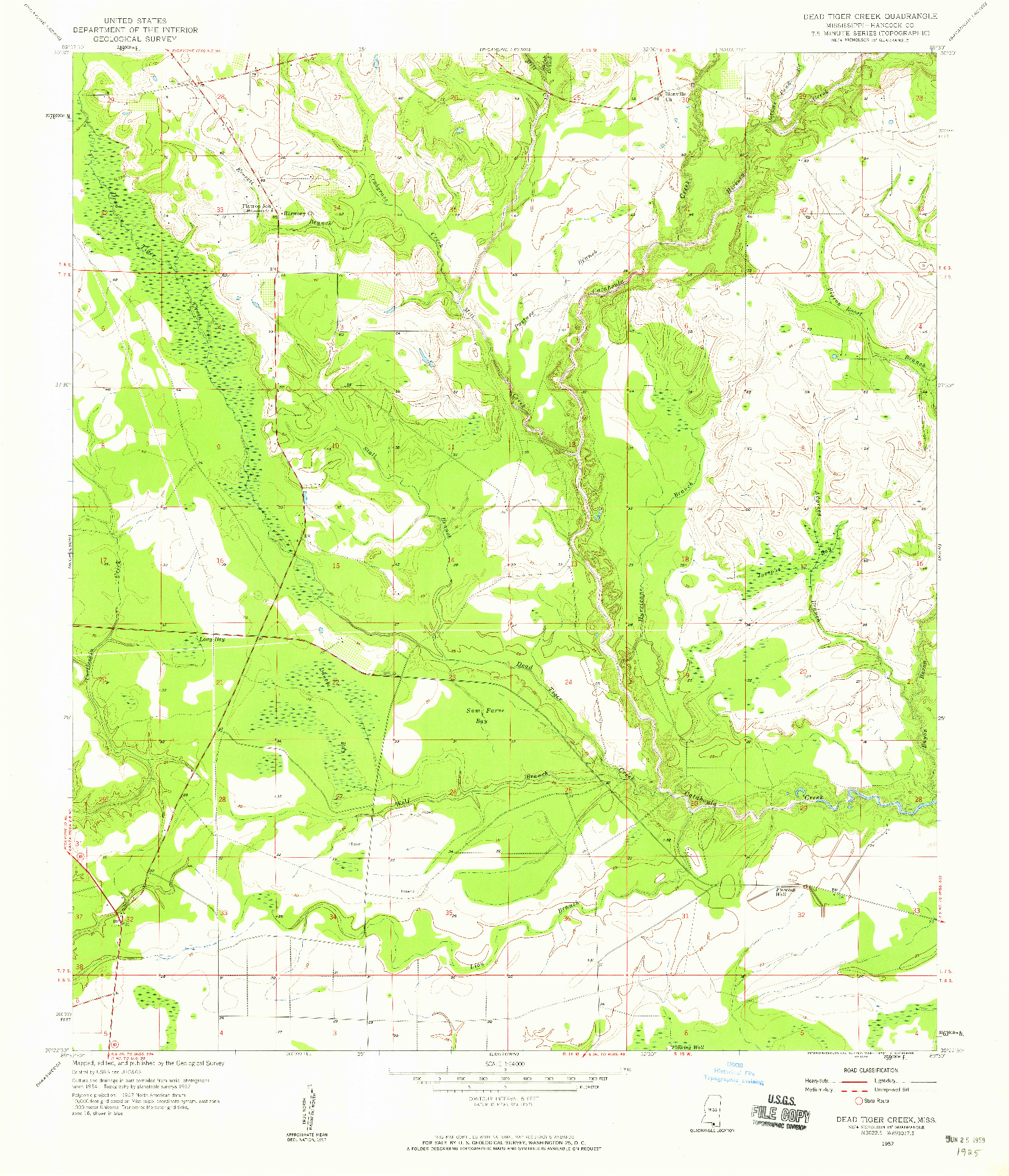 USGS 1:24000-SCALE QUADRANGLE FOR DEAD TIGER CREEK, MS 1957