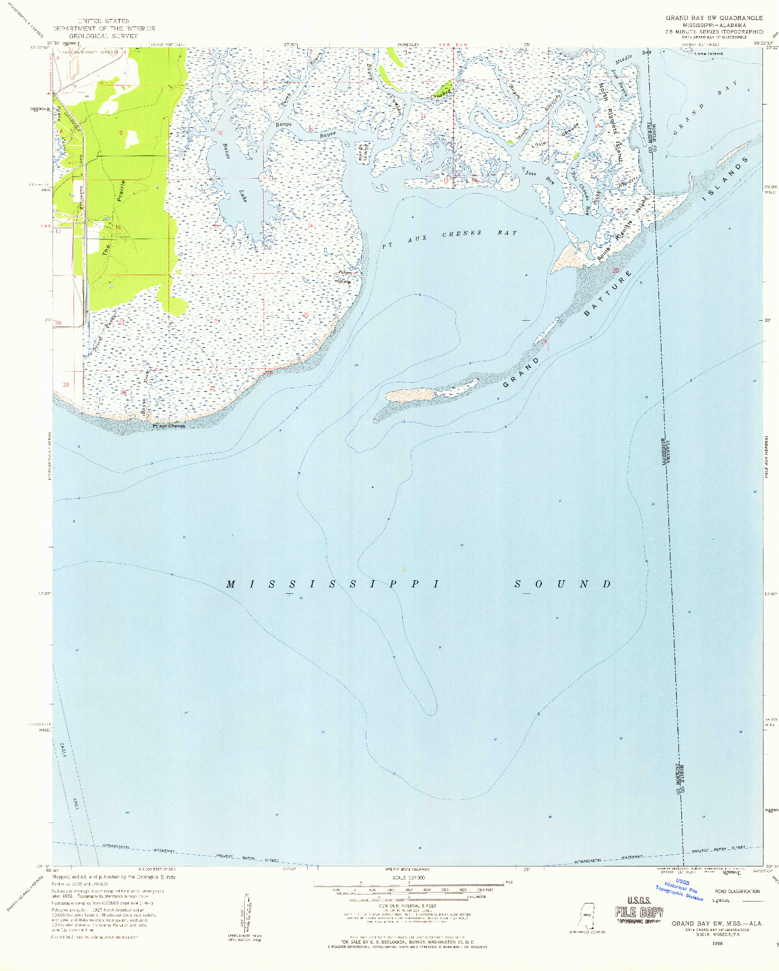 USGS 1:24000-SCALE QUADRANGLE FOR GRAND BAY SW, MS 1958