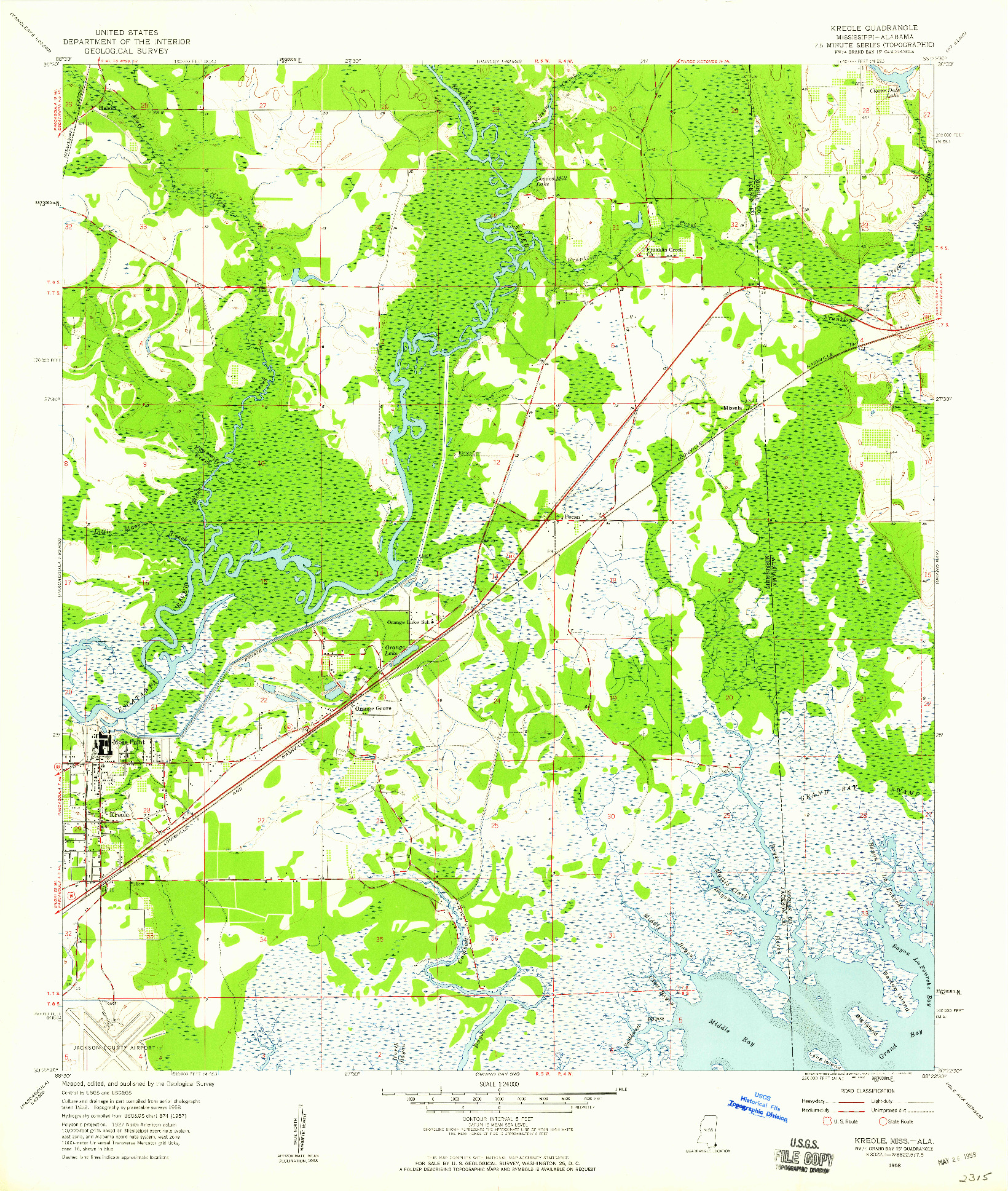 USGS 1:24000-SCALE QUADRANGLE FOR KREOLE, MS 1958