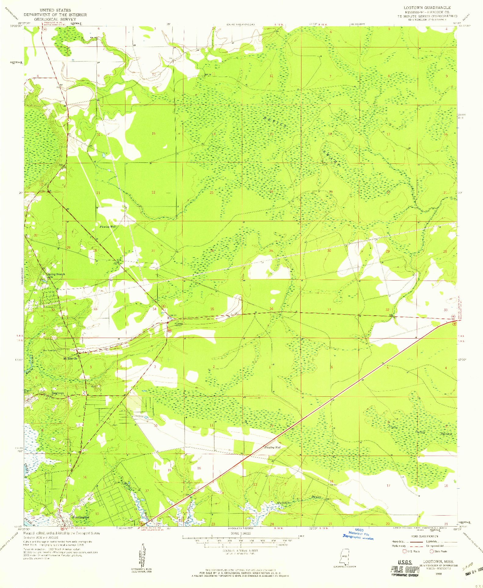 USGS 1:24000-SCALE QUADRANGLE FOR LOGTOWN, MS 1958