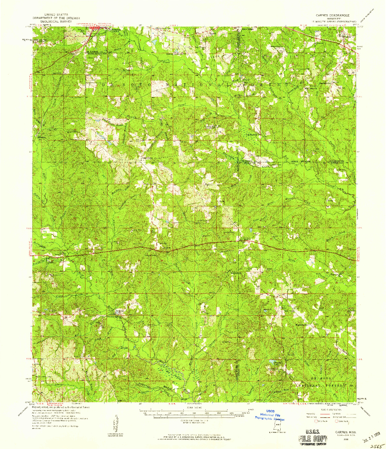 USGS 1:62500-SCALE QUADRANGLE FOR CARNES, MS 1958