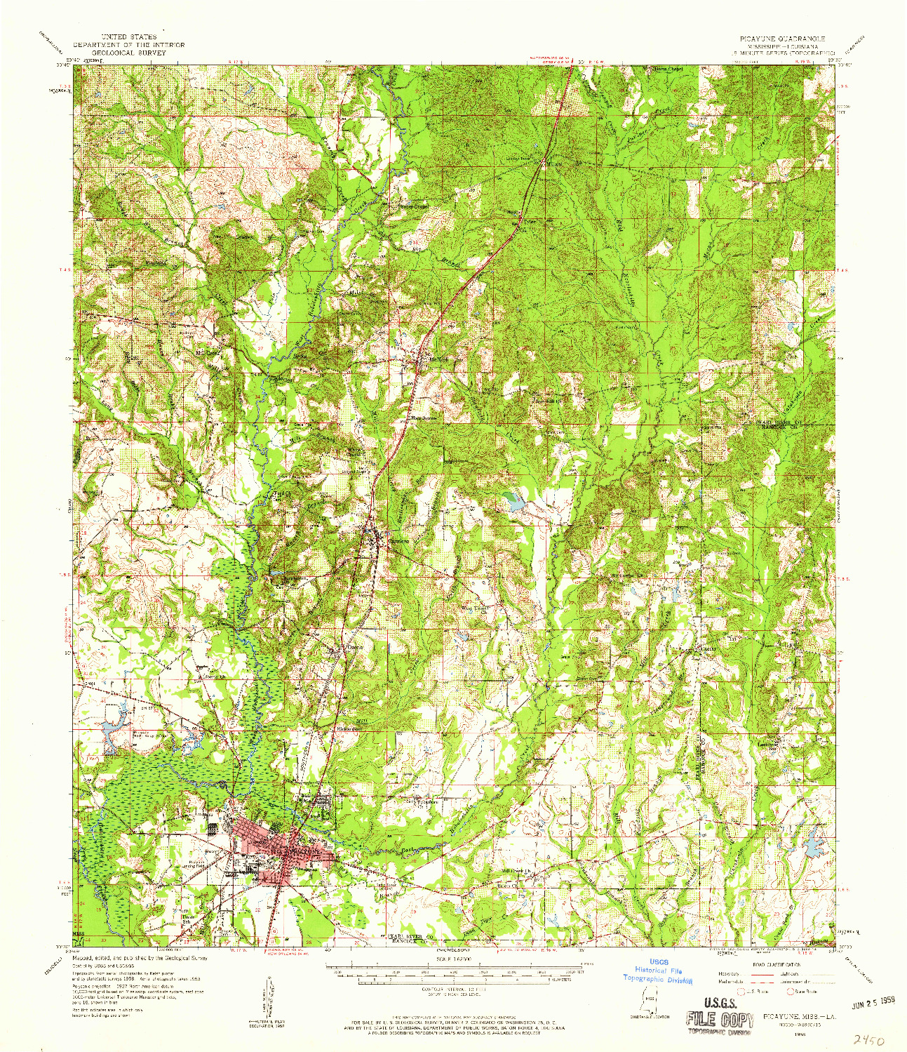 USGS 1:62500-SCALE QUADRANGLE FOR PICAYUNE, MS 1958