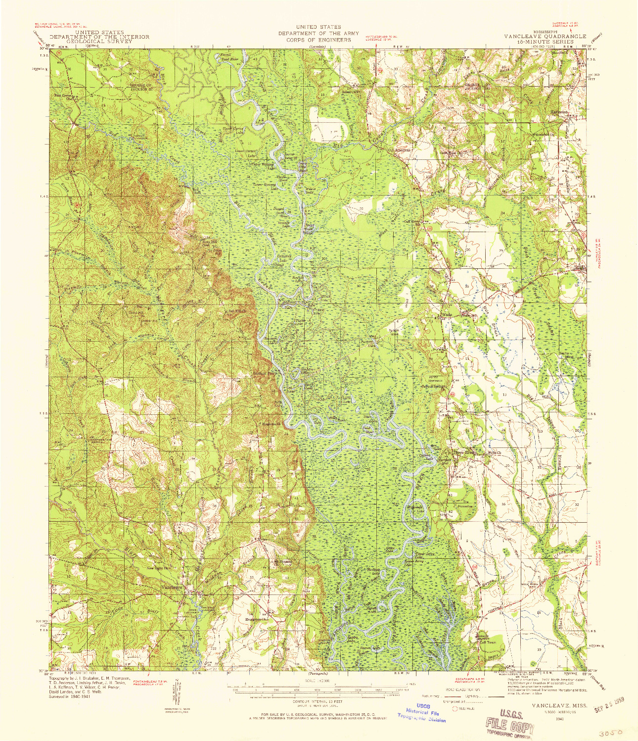 USGS 1:62500-SCALE QUADRANGLE FOR VANCLEAVE, MS 1941