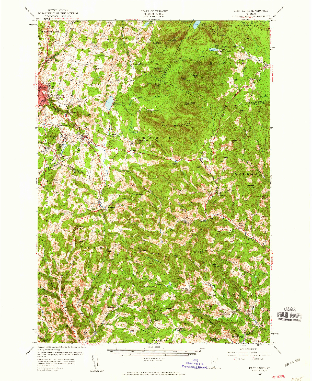 USGS 1:62500-SCALE QUADRANGLE FOR EAST BARRE, VT 1957