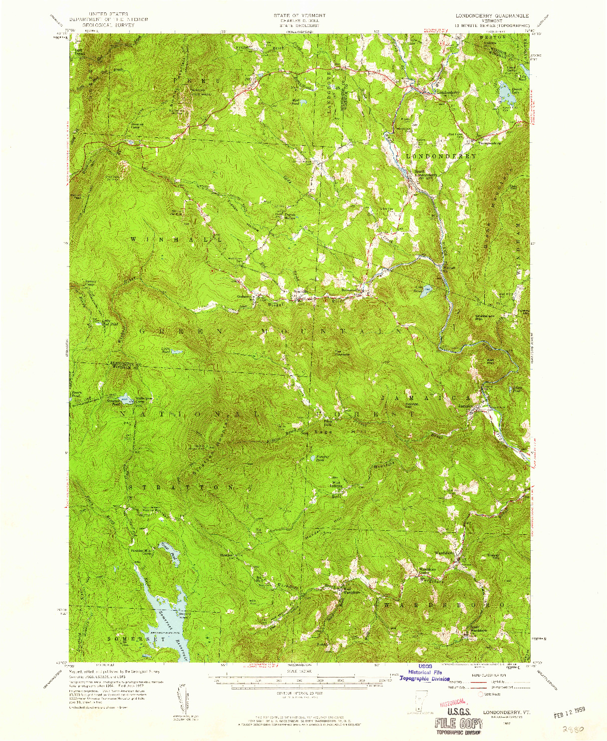 USGS 1:62500-SCALE QUADRANGLE FOR LONDONDERRY, VT 1957