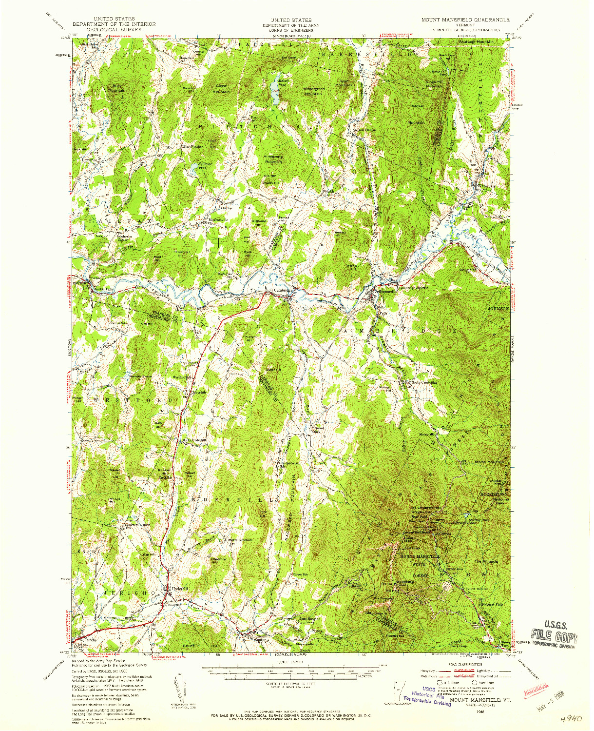 USGS 1:62500-SCALE QUADRANGLE FOR MOUNT MANSFIELD, VT 1948