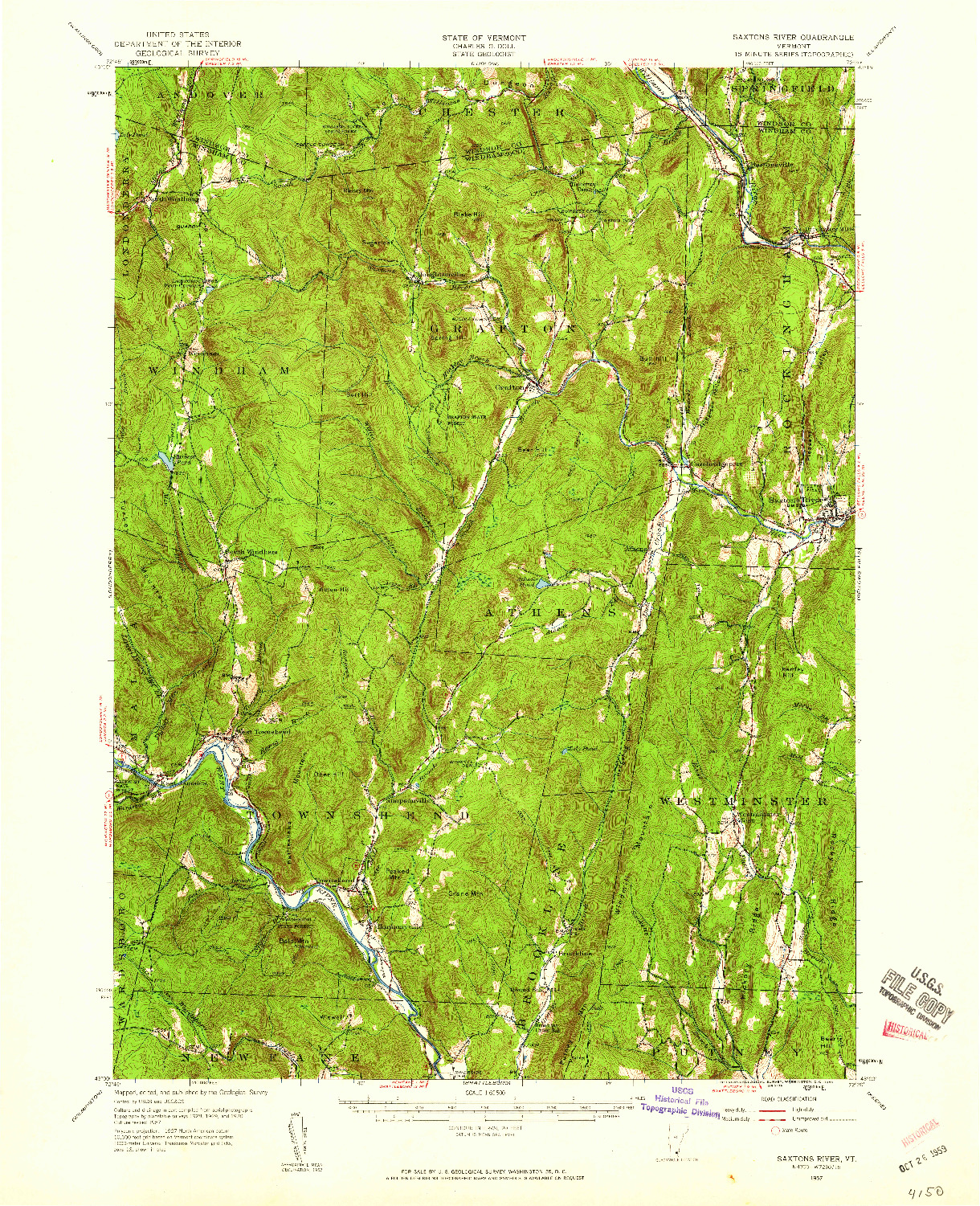 USGS 1:62500-SCALE QUADRANGLE FOR SAXTONS RIVER, VT 1957