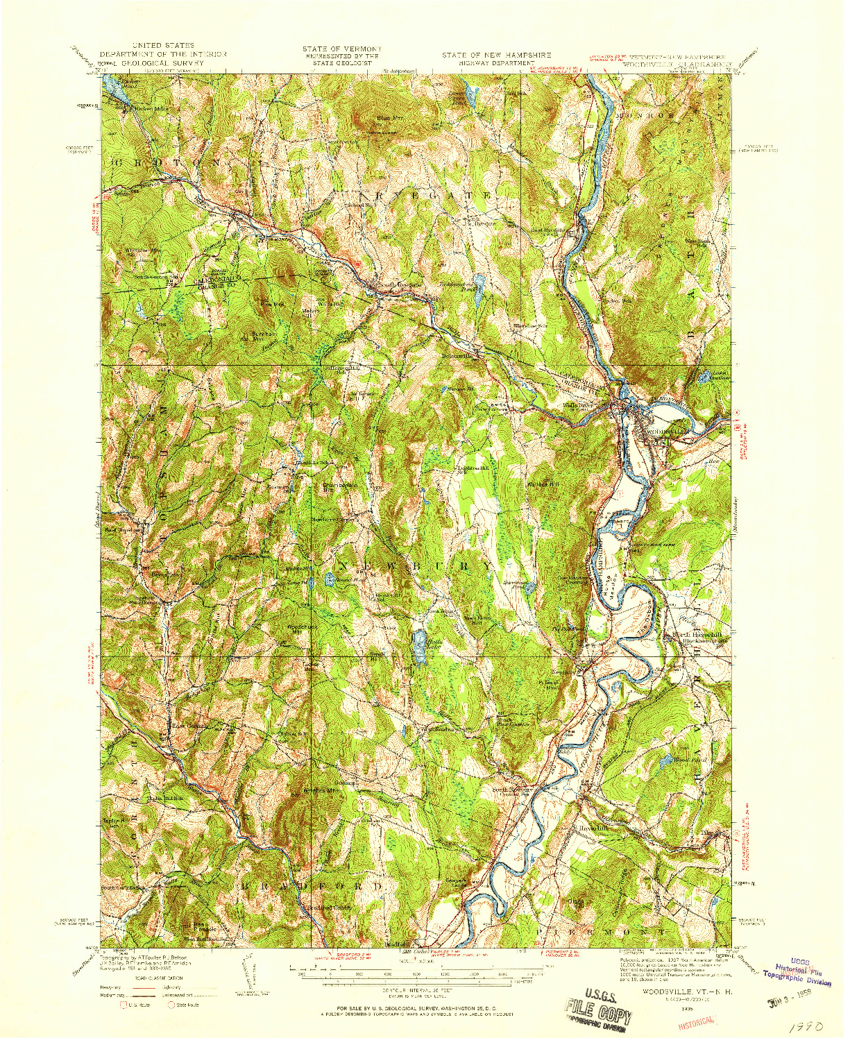 USGS 1:62500-SCALE QUADRANGLE FOR WOODSVILLE, VT 1935
