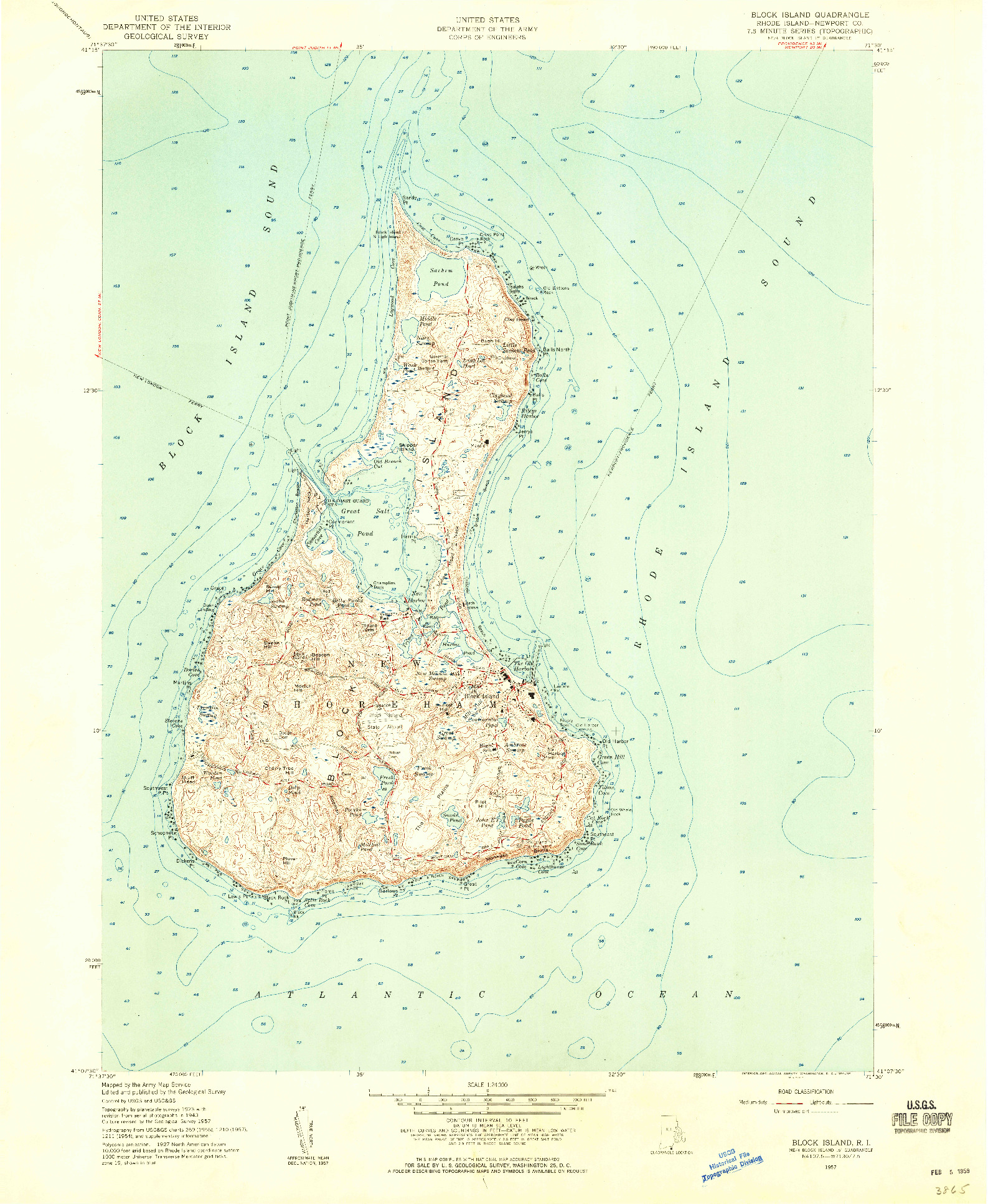 USGS 1:24000-SCALE QUADRANGLE FOR BLOCK ISLAND, RI 1957