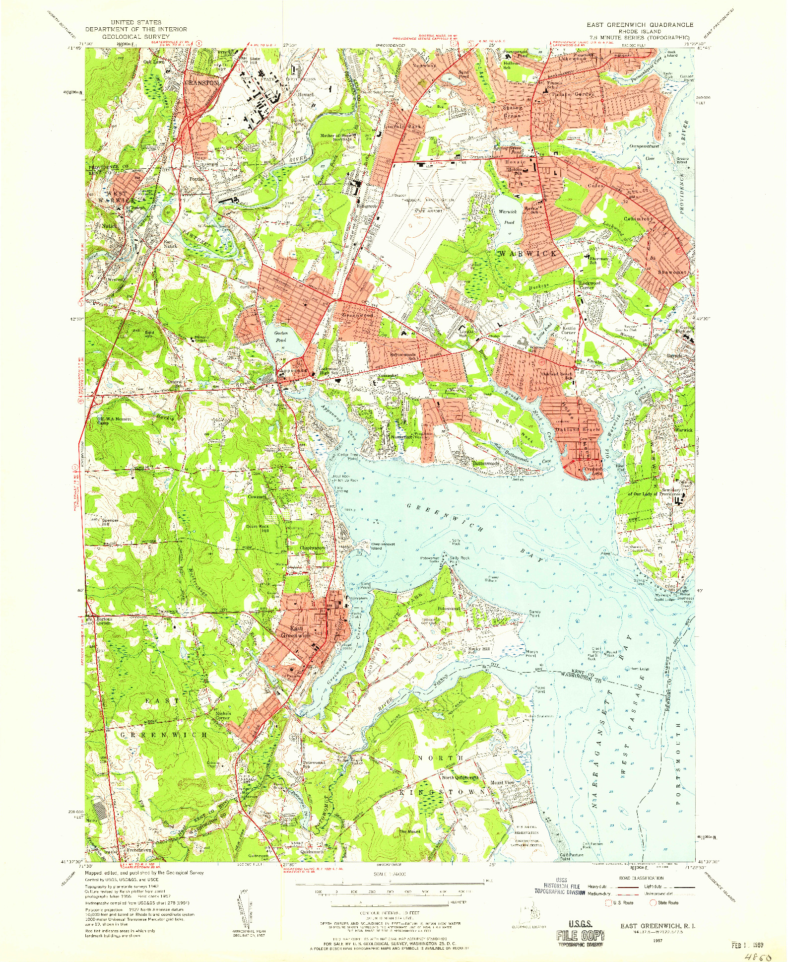 USGS 1:24000-SCALE QUADRANGLE FOR EAST GREENWICH, RI 1957