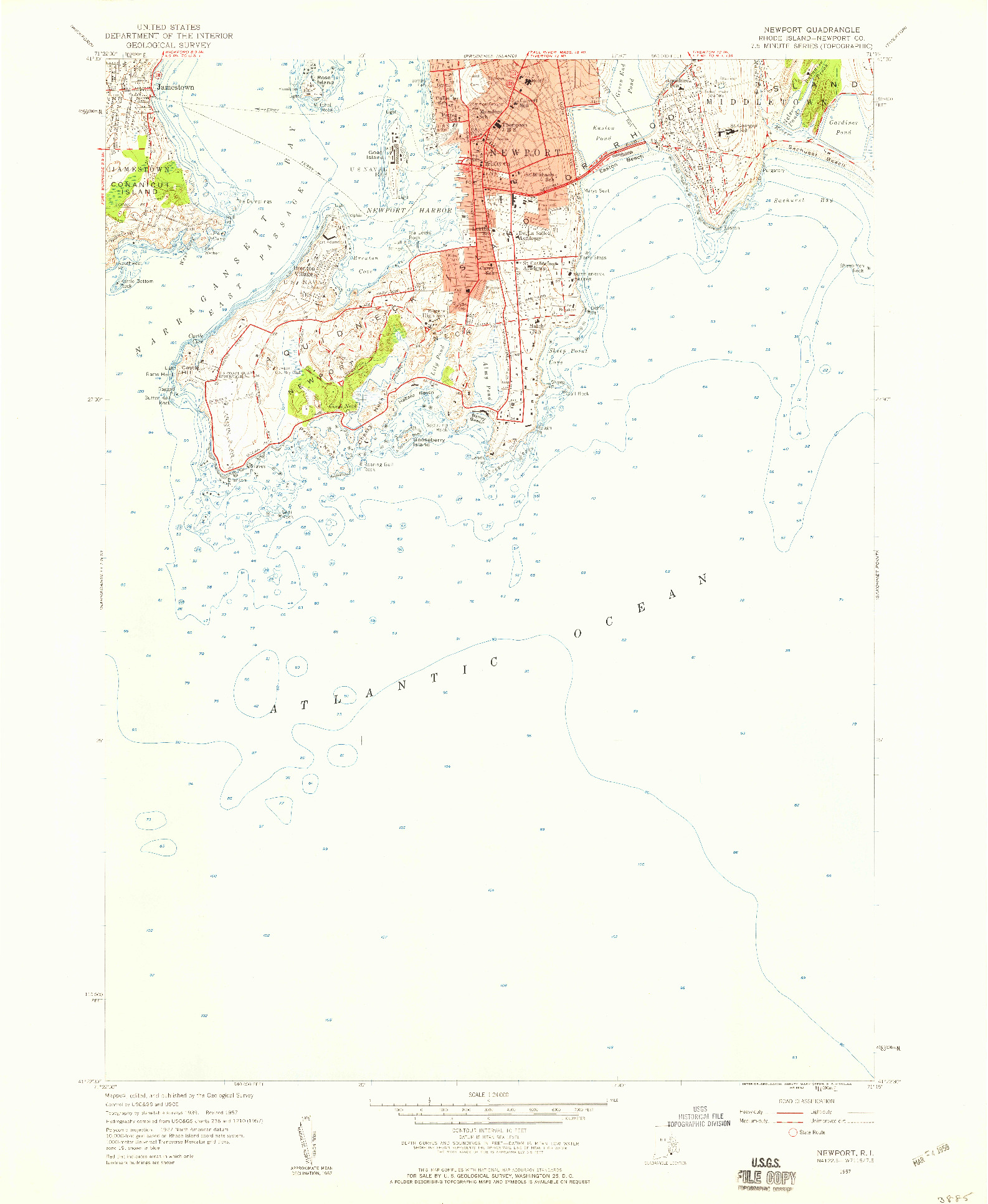 USGS 1:24000-SCALE QUADRANGLE FOR NEWPORT, RI 1957