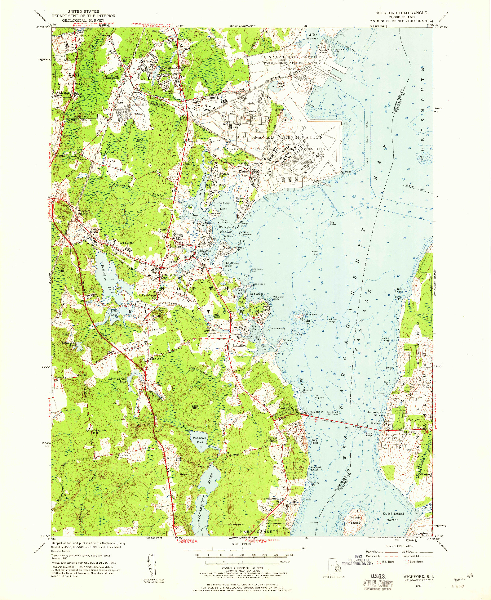 USGS 1:24000-SCALE QUADRANGLE FOR WICKFORD, RI 1957