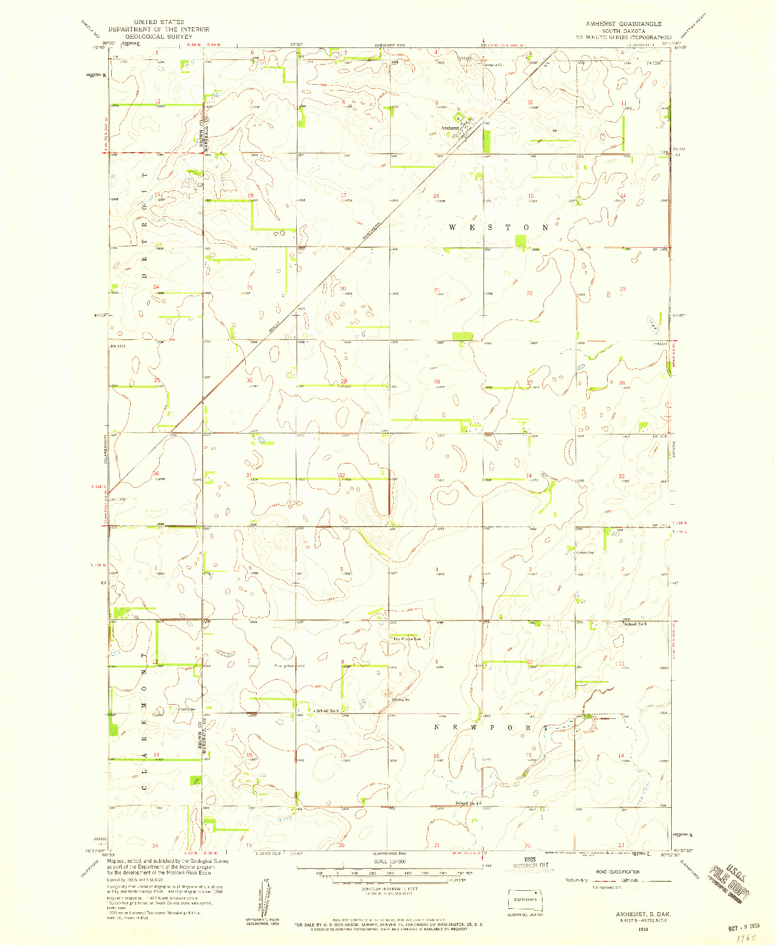 USGS 1:24000-SCALE QUADRANGLE FOR AMHERST, SD 1958