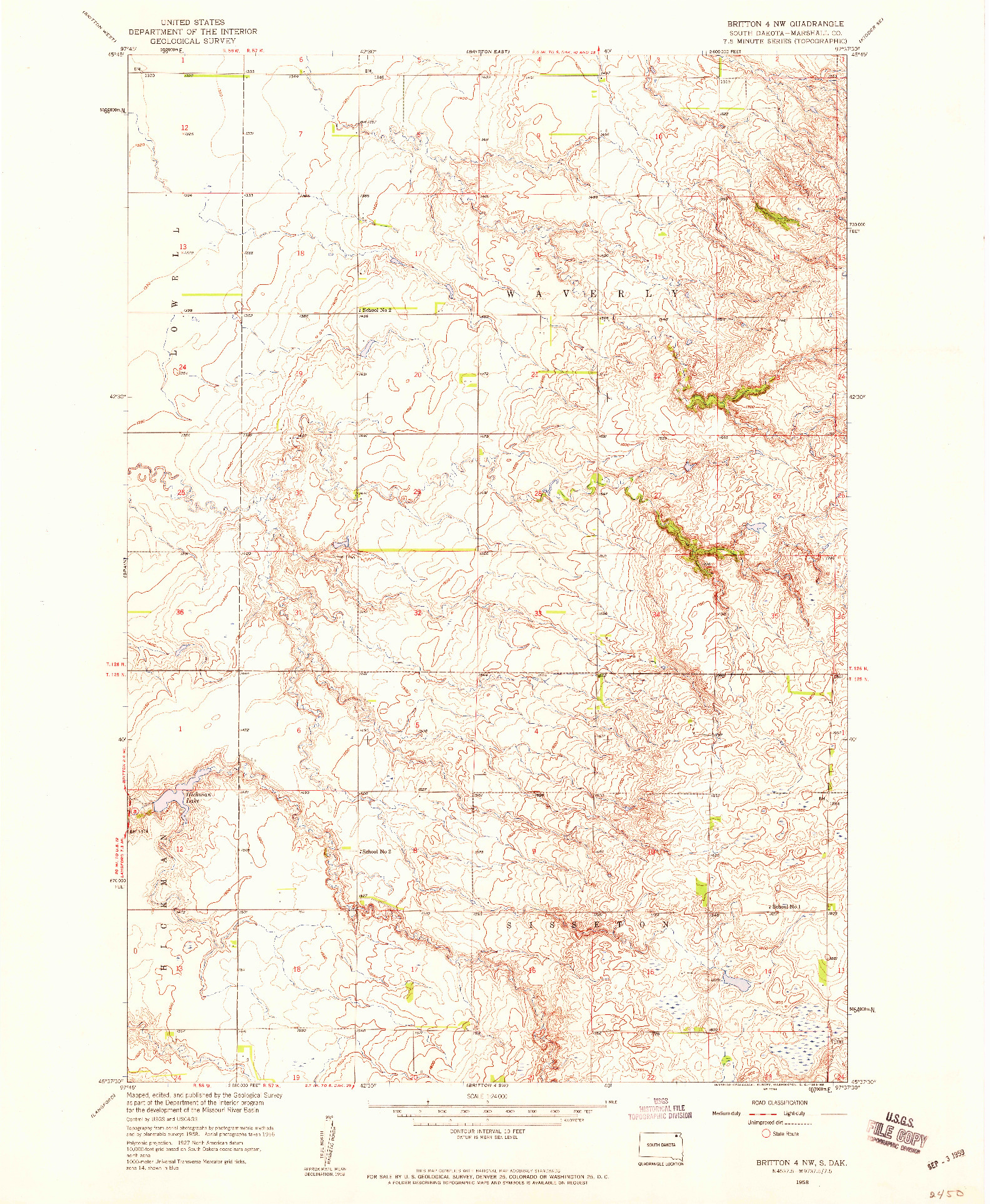 USGS 1:24000-SCALE QUADRANGLE FOR BRITTON 4 NW, SD 1958