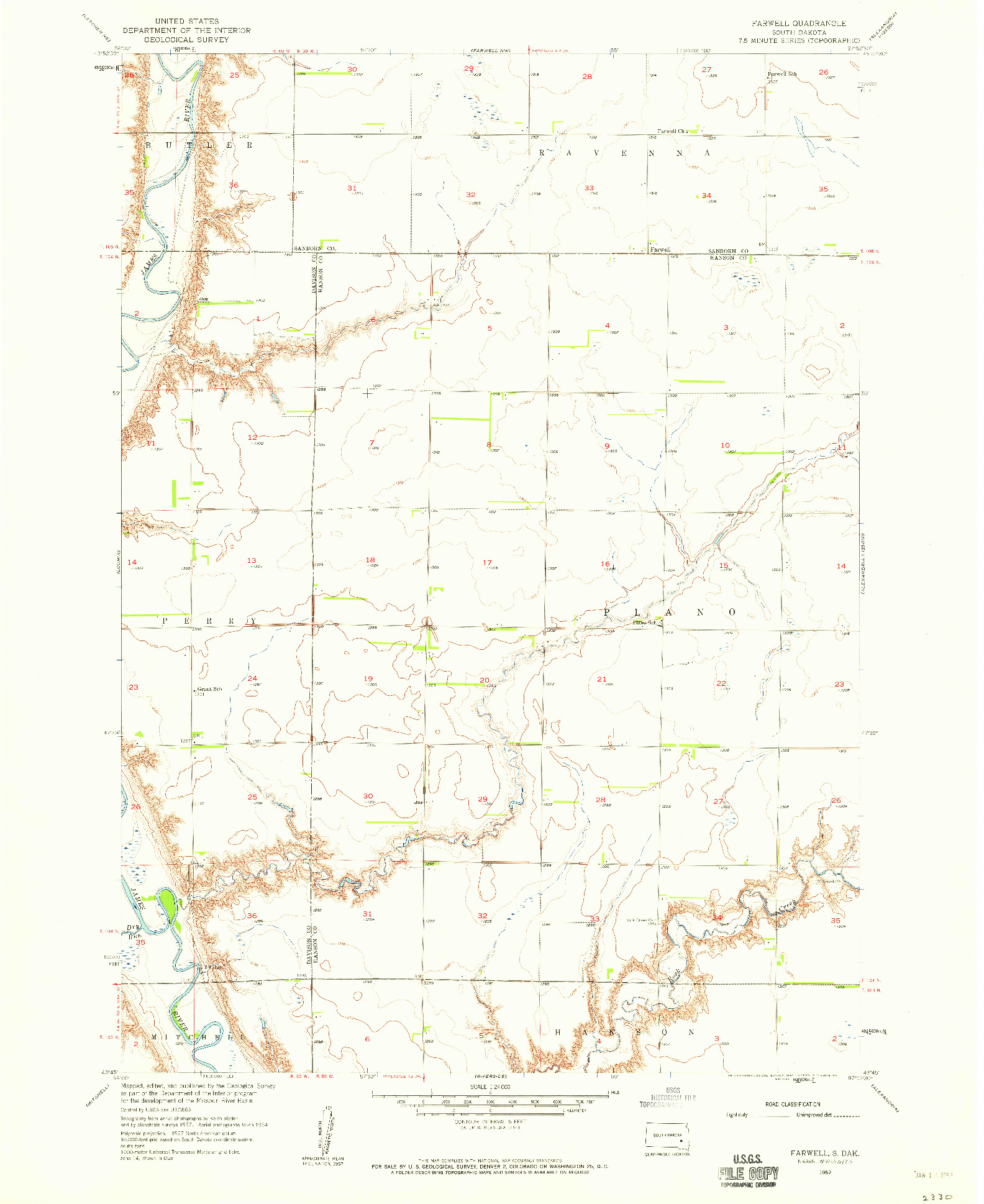 USGS 1:24000-SCALE QUADRANGLE FOR FARWELL, SD 1957