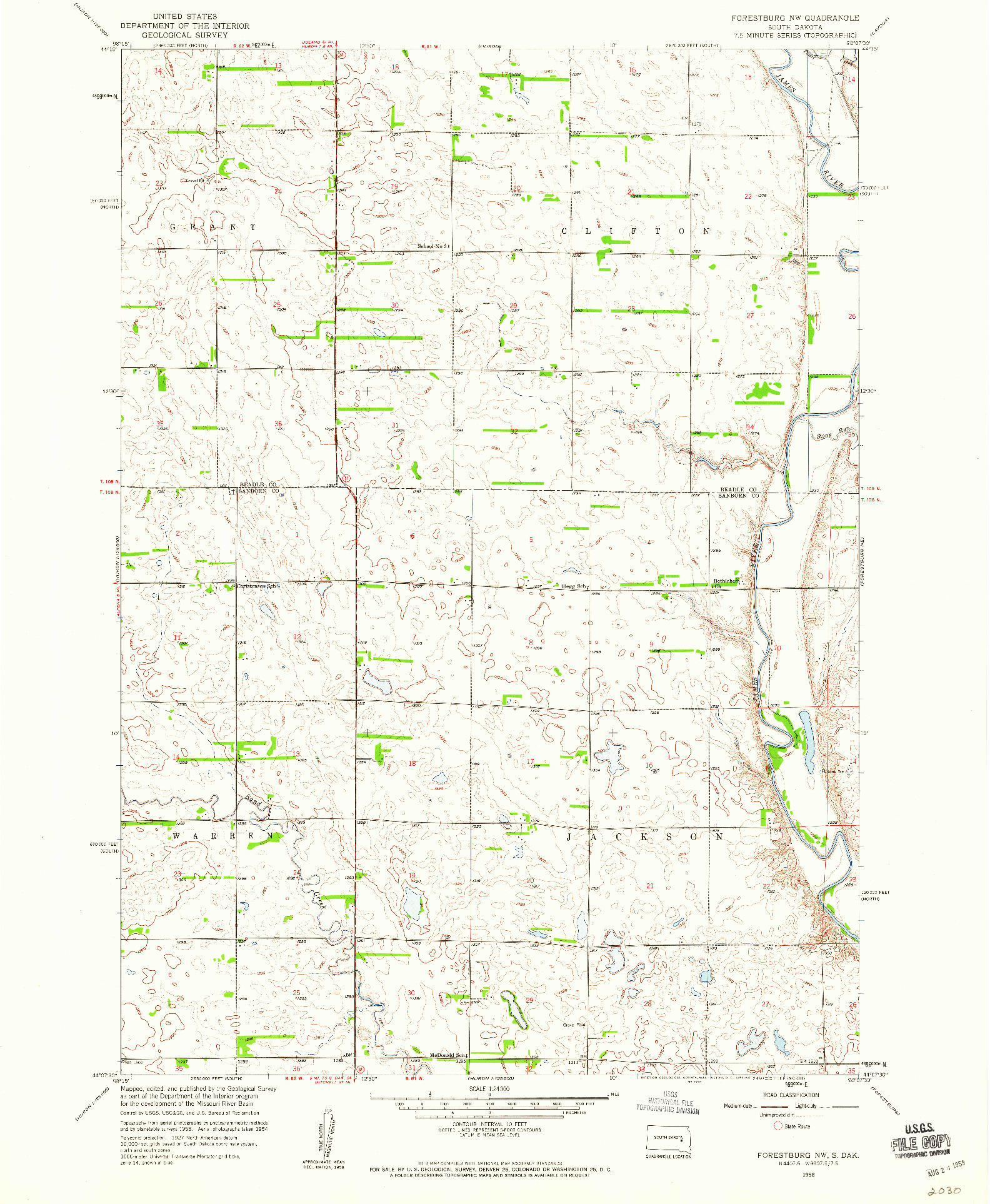 USGS 1:24000-SCALE QUADRANGLE FOR FORESTBURG NW, SD 1958