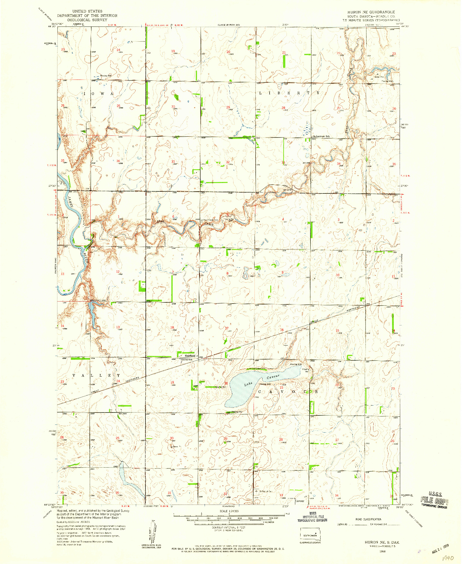 USGS 1:24000-SCALE QUADRANGLE FOR HURON NE, SD 1958