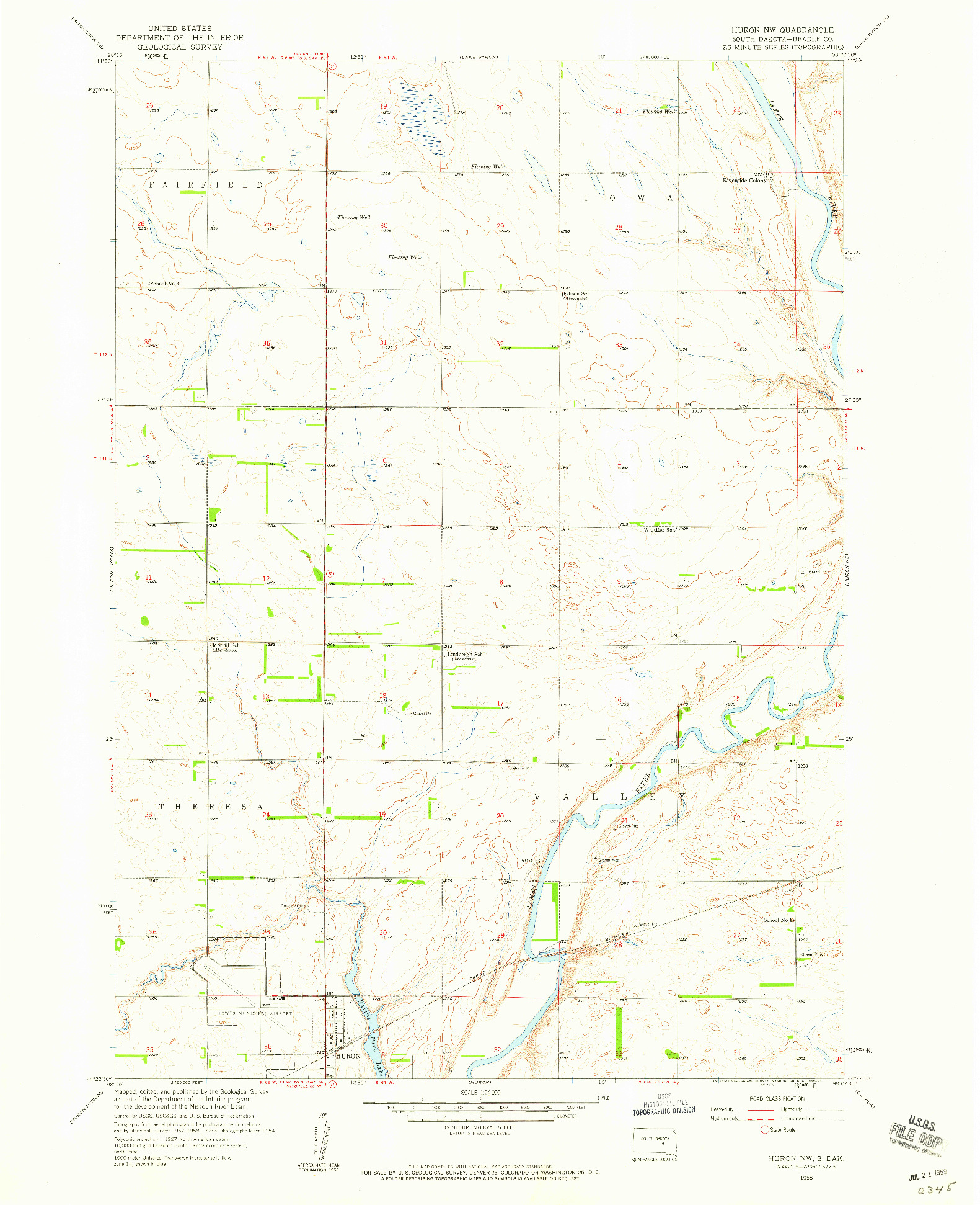 USGS 1:24000-SCALE QUADRANGLE FOR HURON NW, SD 1958