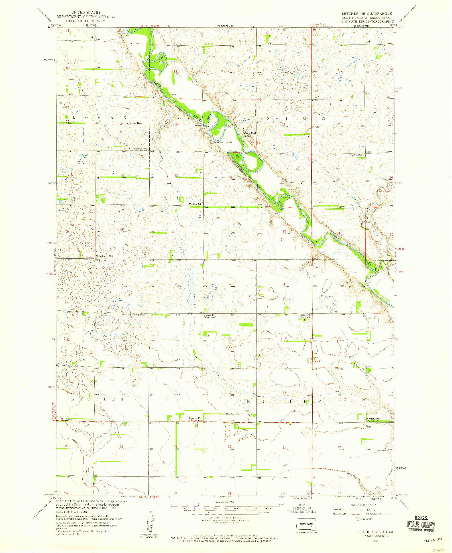 USGS 1:24000-SCALE QUADRANGLE FOR LETCHER NE, SD 1957