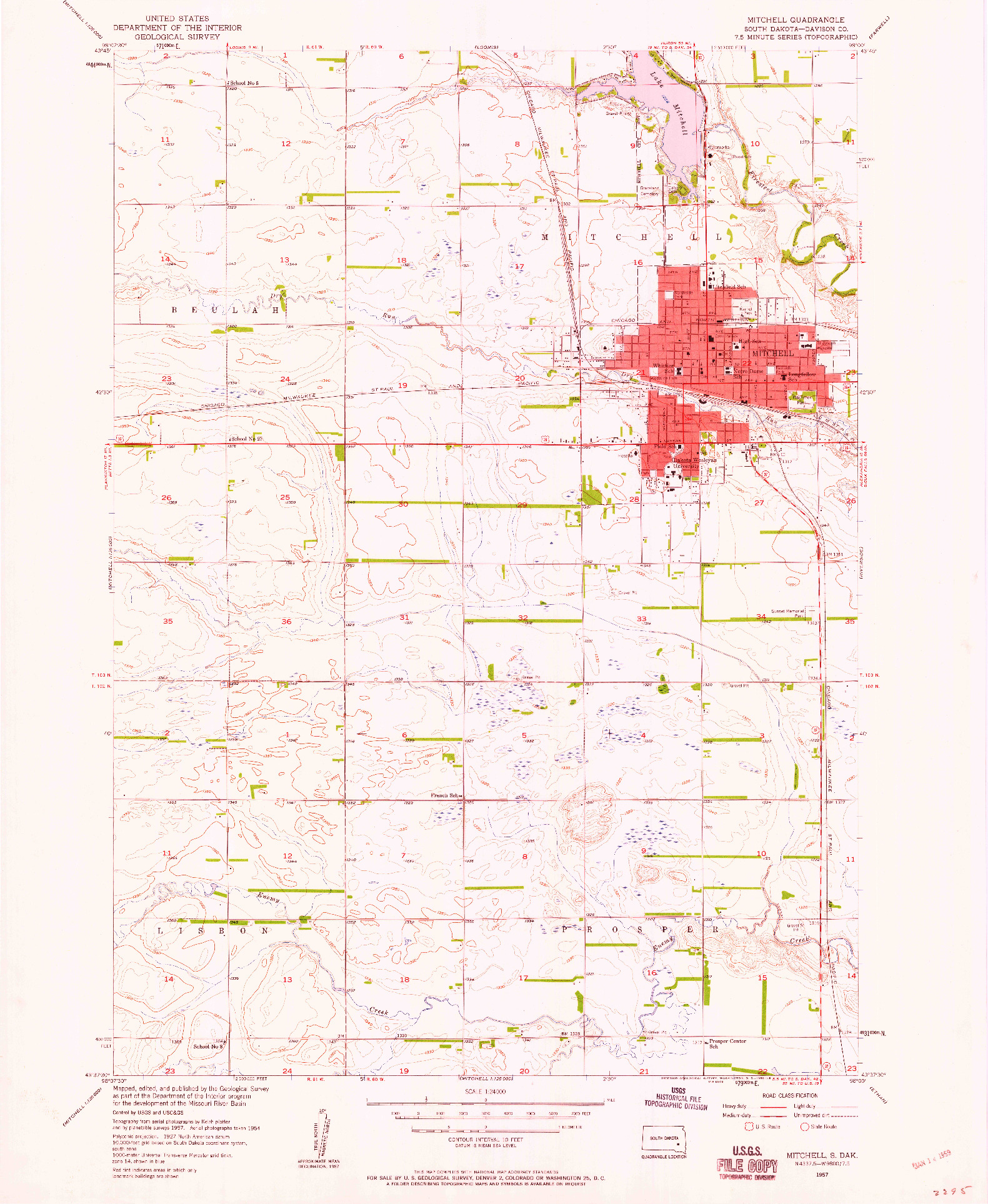 USGS 1:24000-SCALE QUADRANGLE FOR MITCHELL, SD 1957