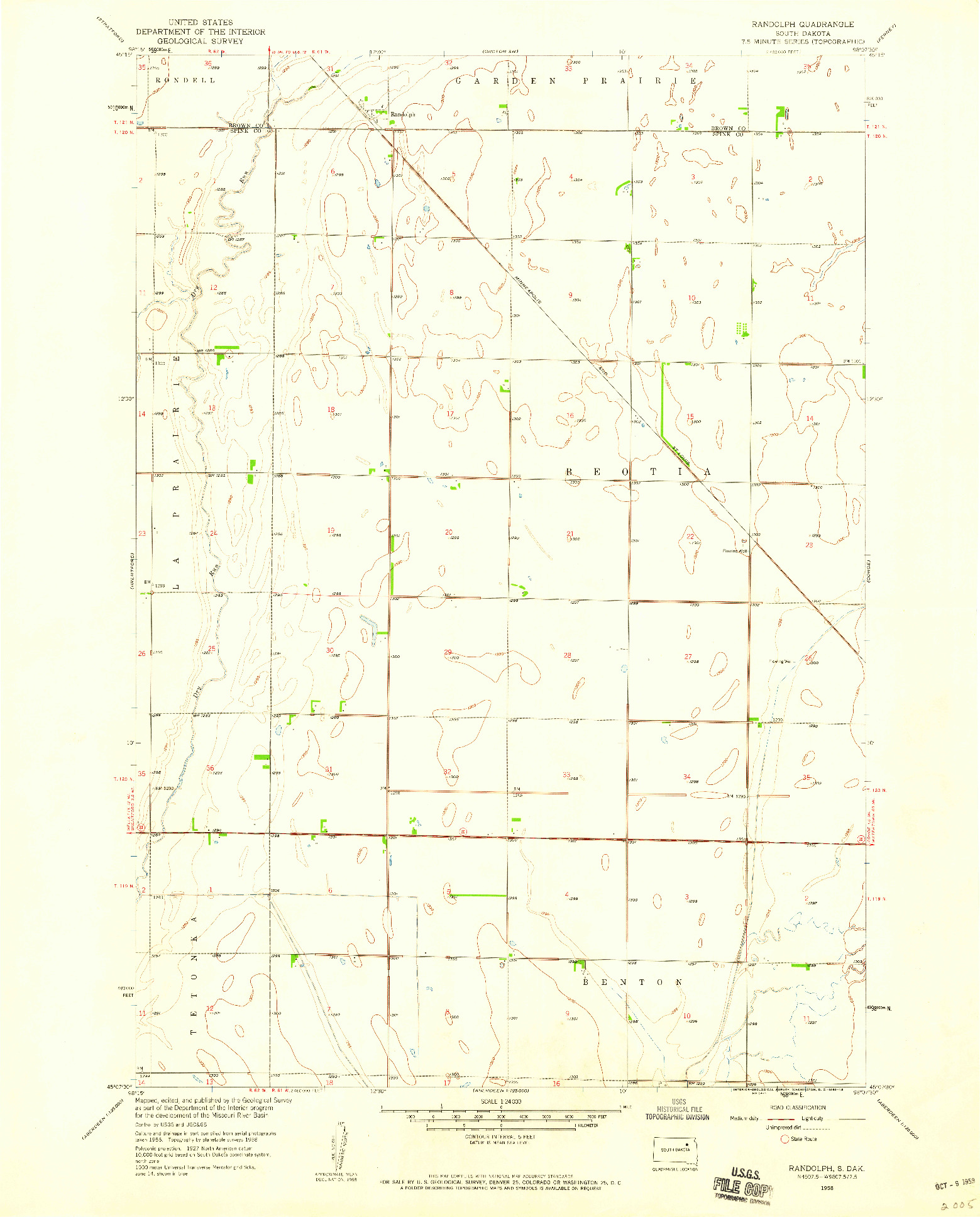 USGS 1:24000-SCALE QUADRANGLE FOR RANDOLPH, SD 1958