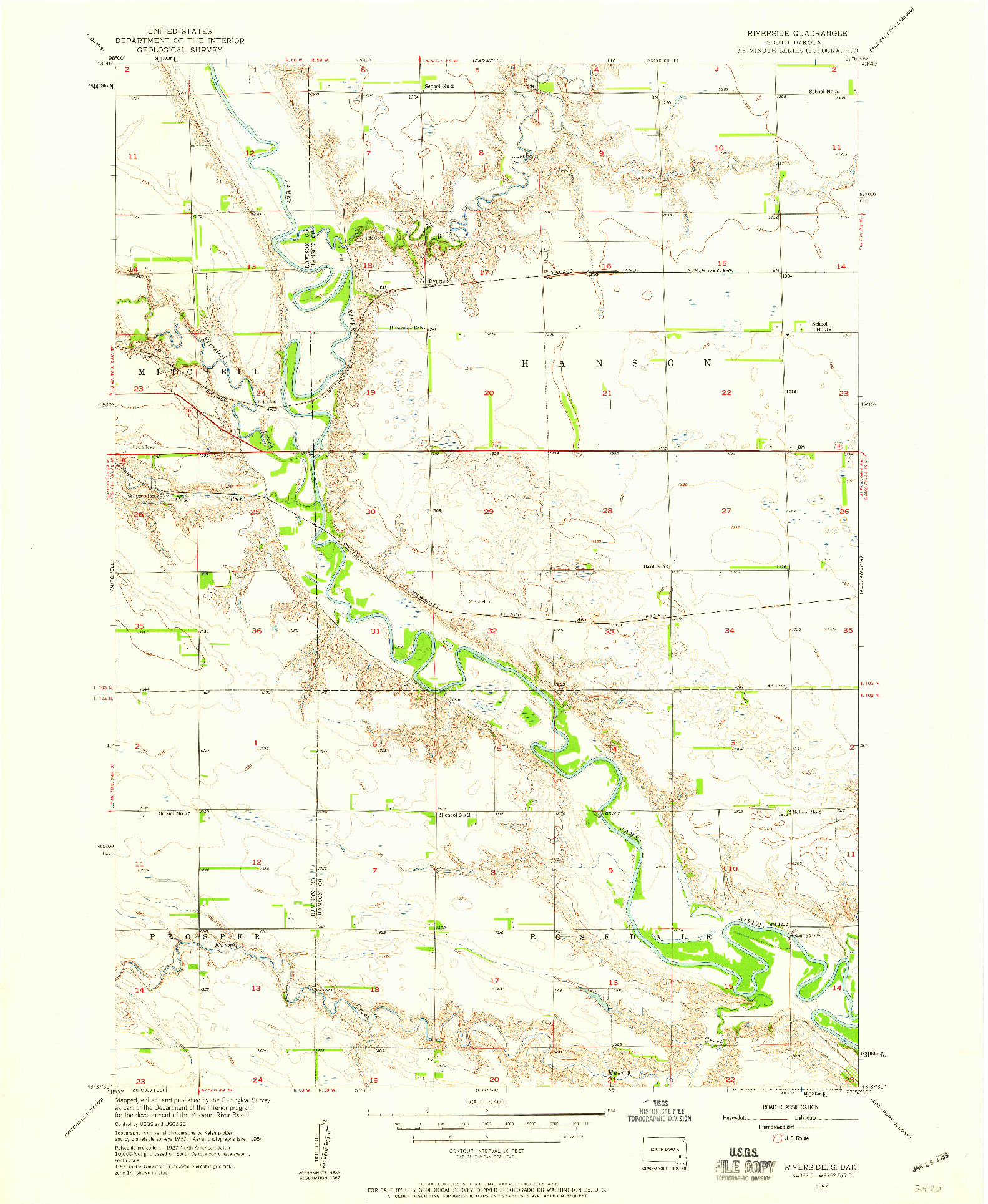 USGS 1:24000-SCALE QUADRANGLE FOR RIVERSIDE, SD 1957