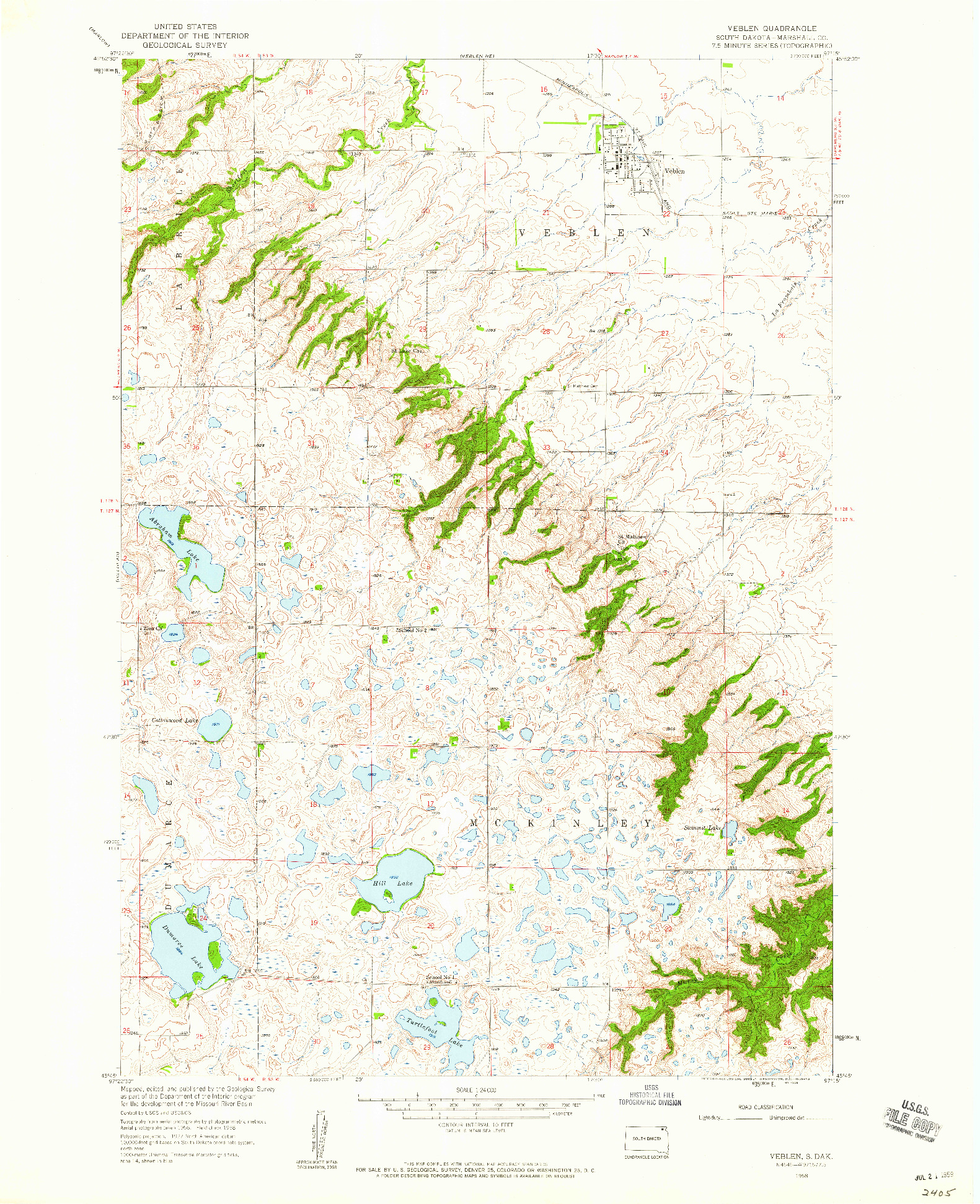USGS 1:24000-SCALE QUADRANGLE FOR VEBLEN, SD 1958