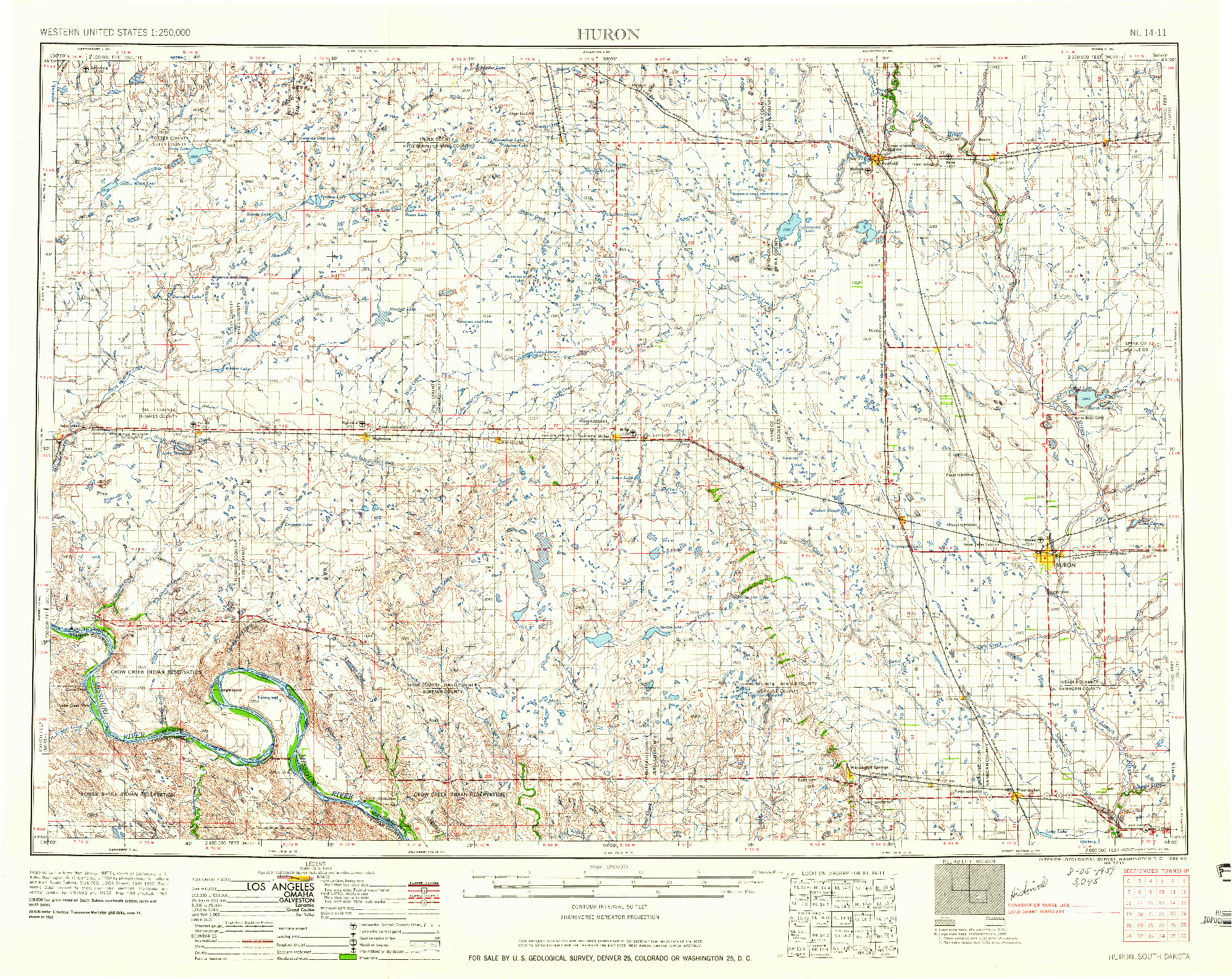 USGS 1:250000-SCALE QUADRANGLE FOR HURON, SD 1953