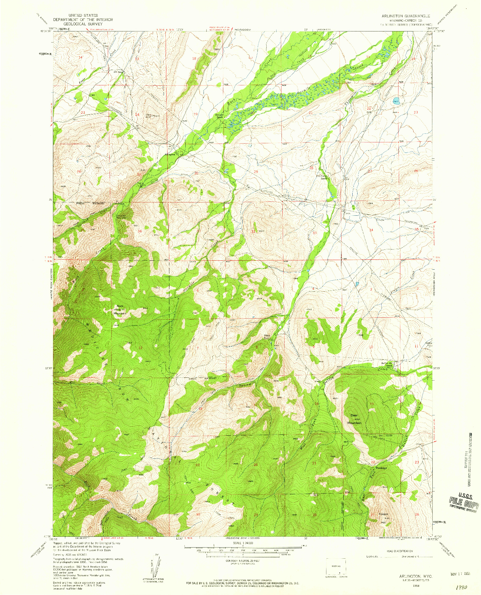 USGS 1:24000-SCALE QUADRANGLE FOR ARLINGTON, WY 1958