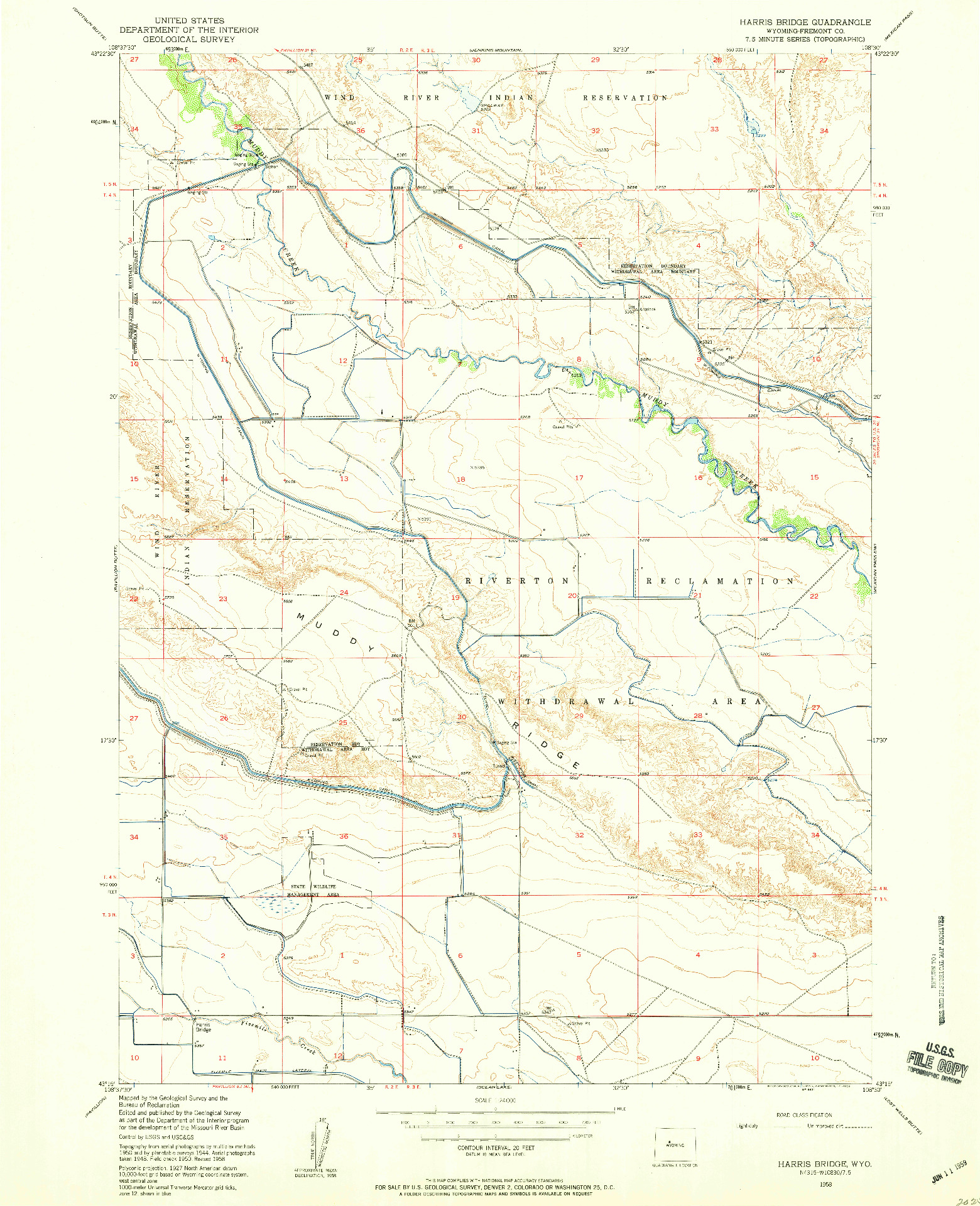 USGS 1:24000-SCALE QUADRANGLE FOR HARRIS BRIDGE, WY 1958